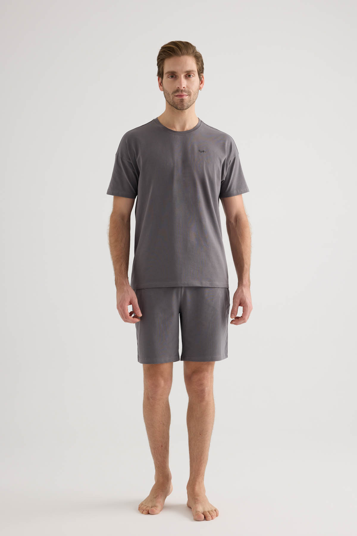 Erkek Pamuklu Kısa Kollu Şortlu Pijama Takımı