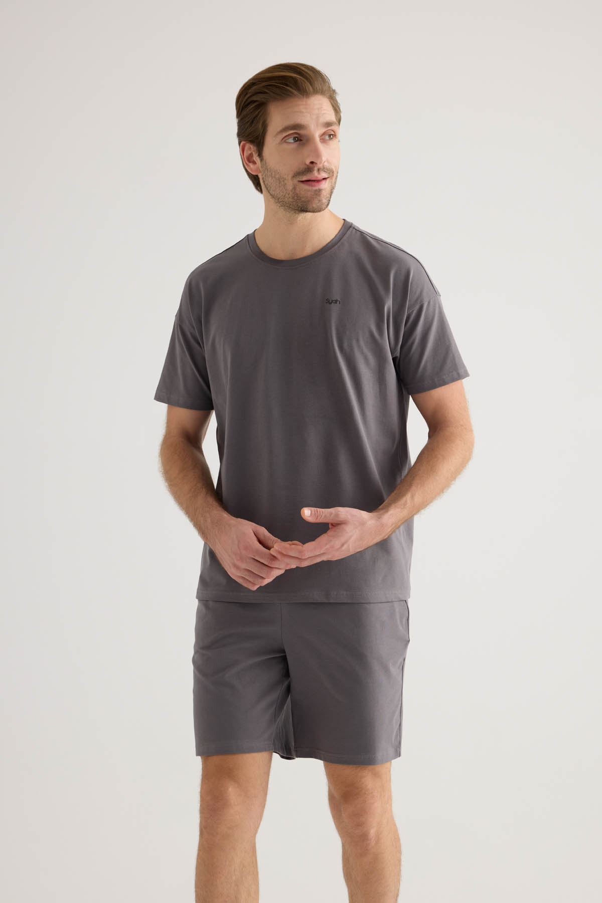 Erkek Pamuklu Kısa Kollu Şortlu Pijama Takımı