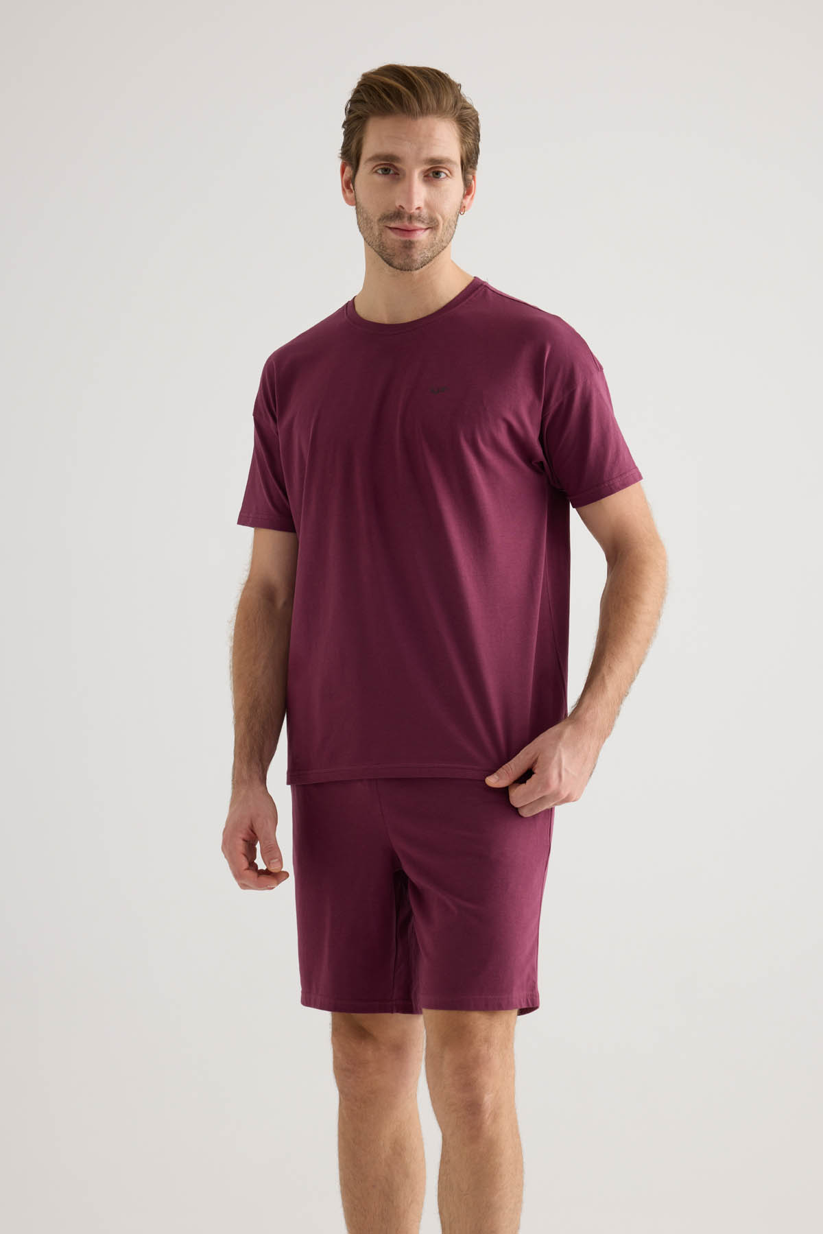 Erkek Pamuklu Kısa Kollu Şortlu Pijama Takımı