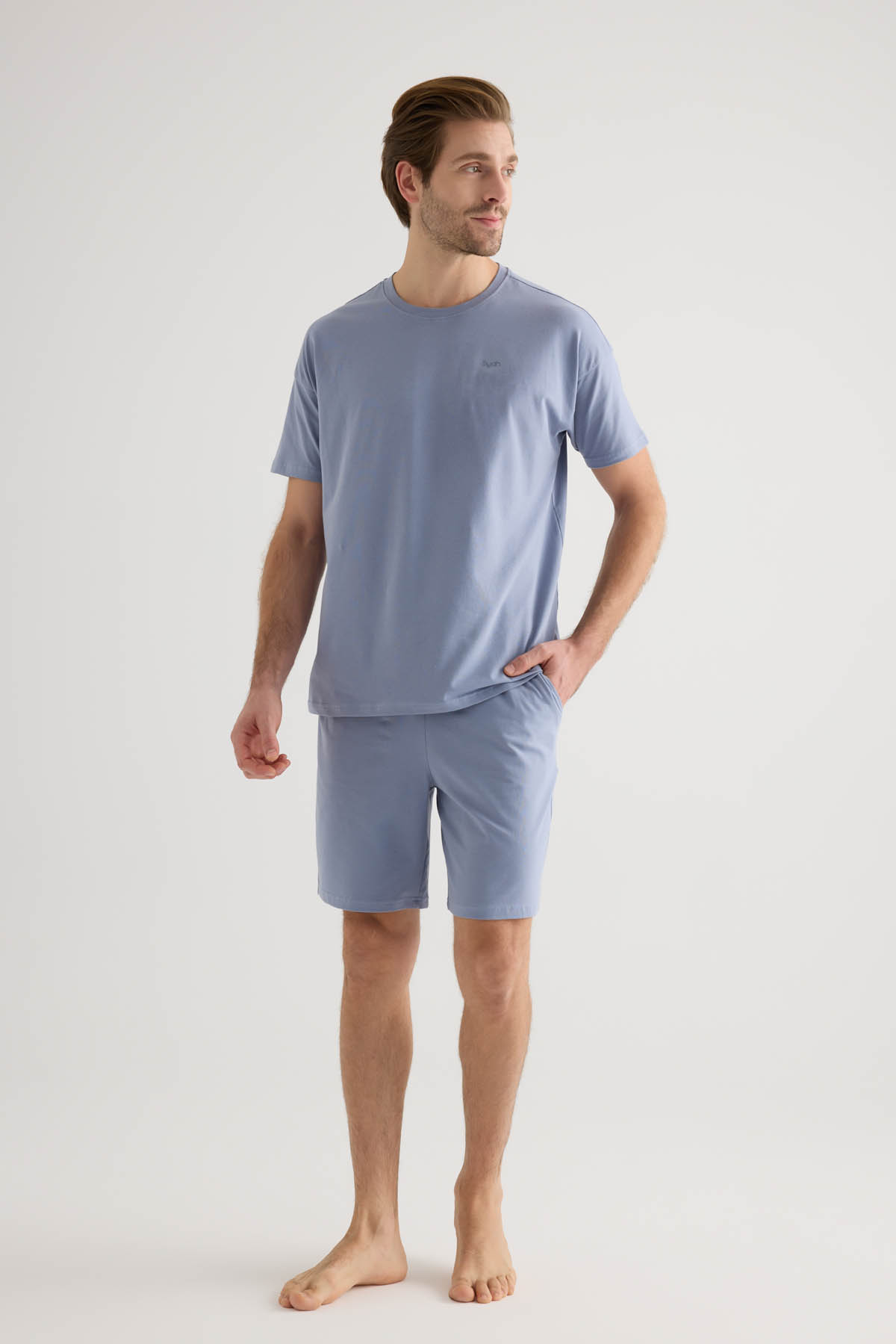Erkek Pamuklu Kısa Kollu Şortlu Pijama Takımı