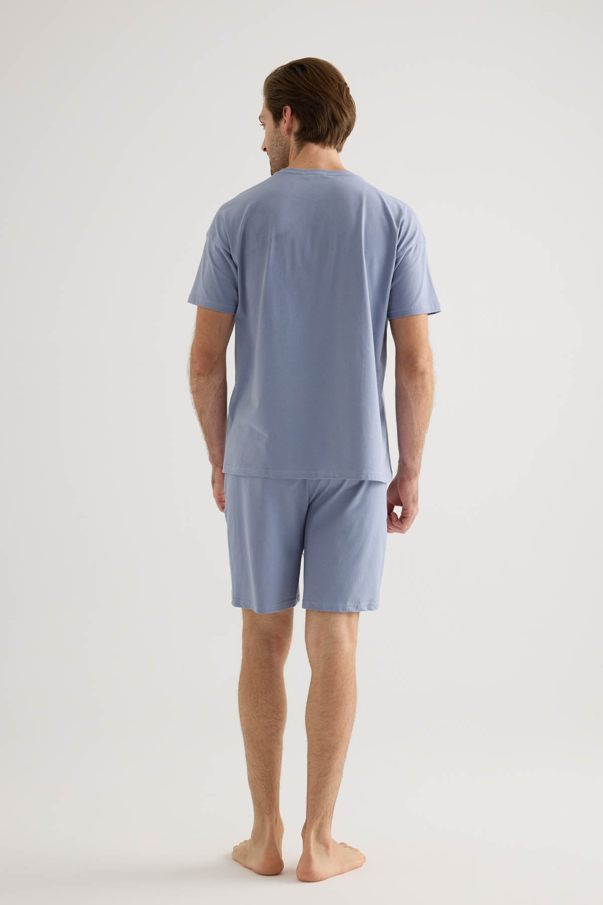 Erkek Pamuklu Kısa Kollu Şortlu Pijama Takımı