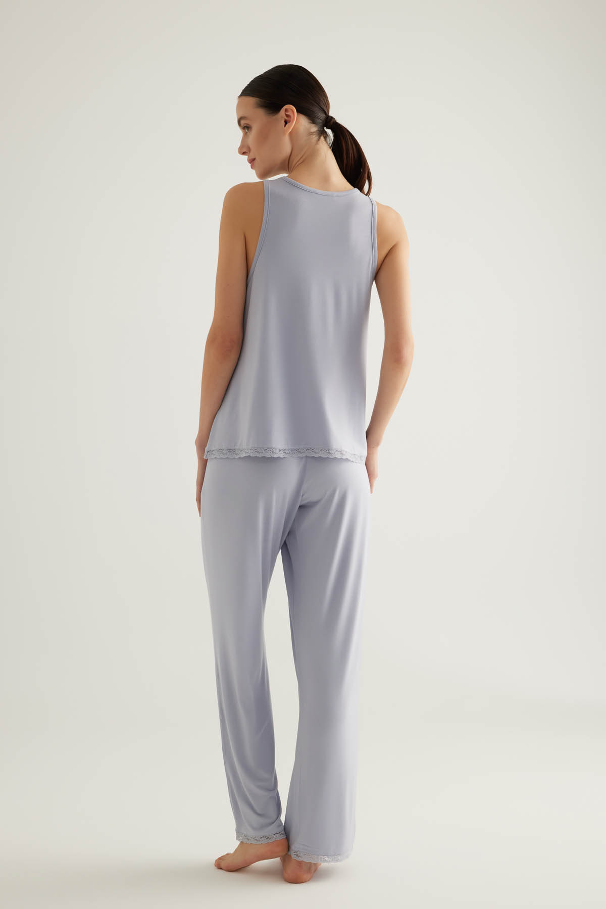Kadın Viscose Dantel Detaylı Atlet Pijama Üstü