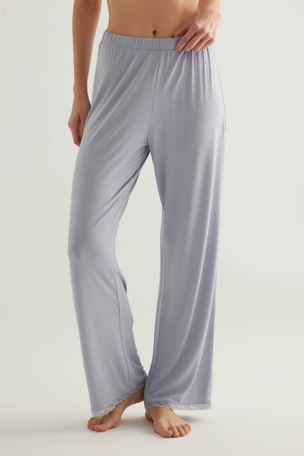 Kadın Viscose Dantel Detaylı Uzun Pijama Altı