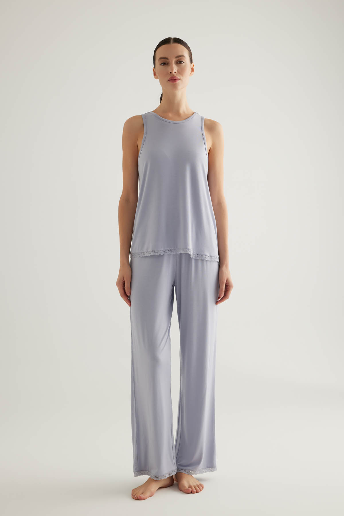 Kadın Viscose Dantel Detaylı Uzun Pijama Altı