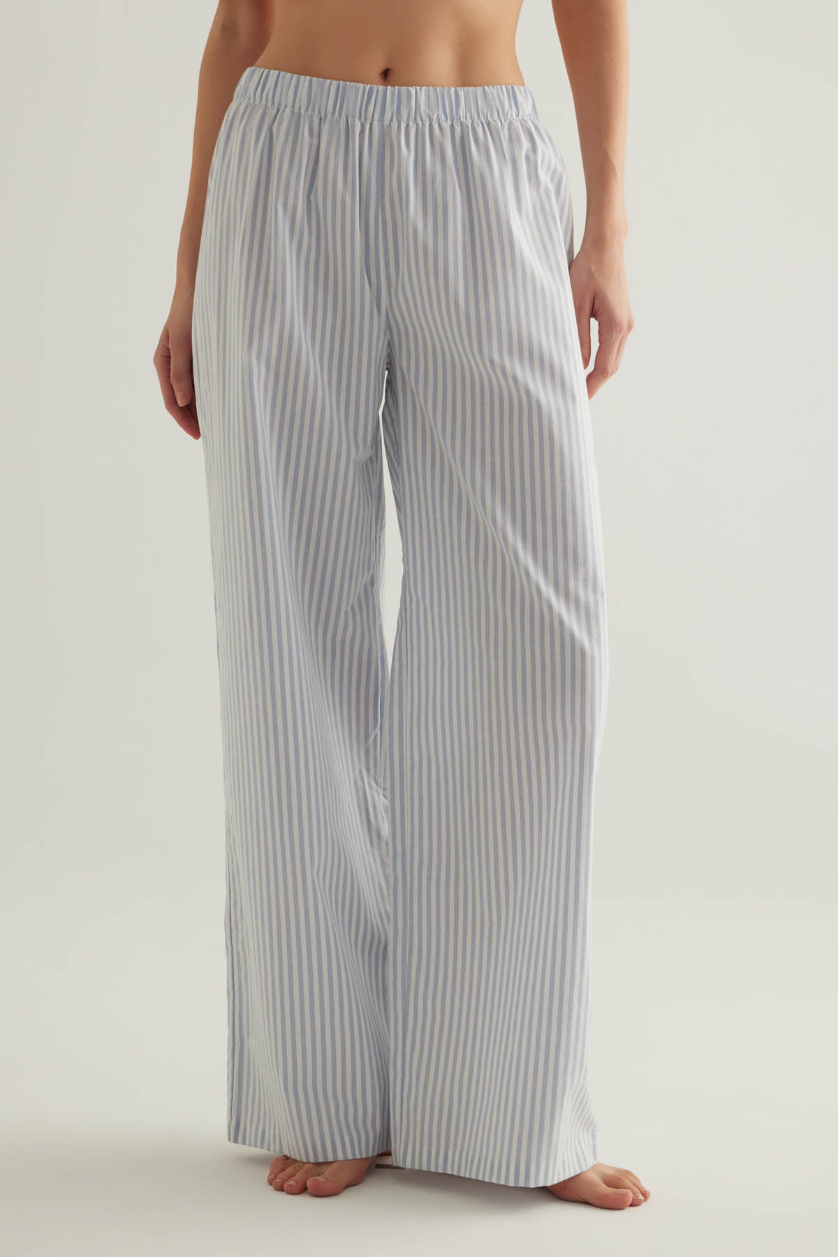 Kadın Çizgili Dokuma Uzun Pijama Altı	