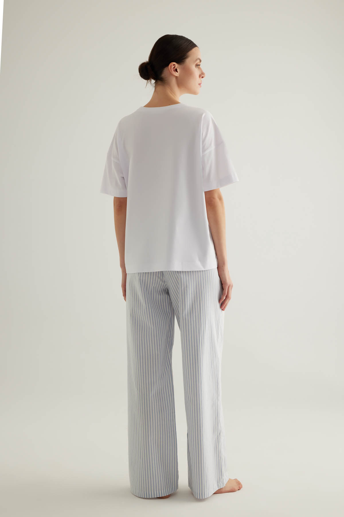 Kadın Çizgili Dokuma Uzun Pijama Altı	