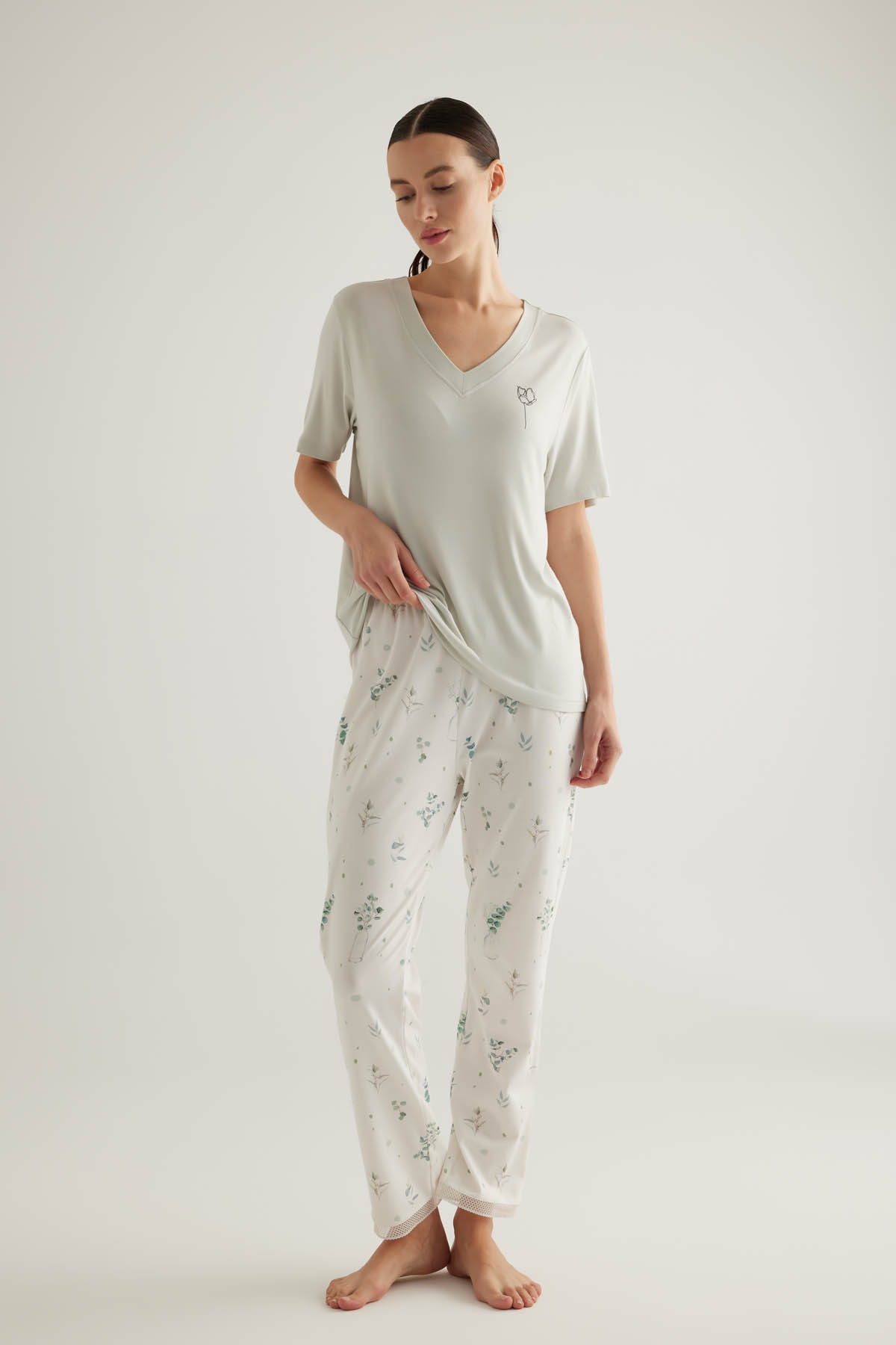 Kadın Kısa Kollu Uzun Pijama Takımı