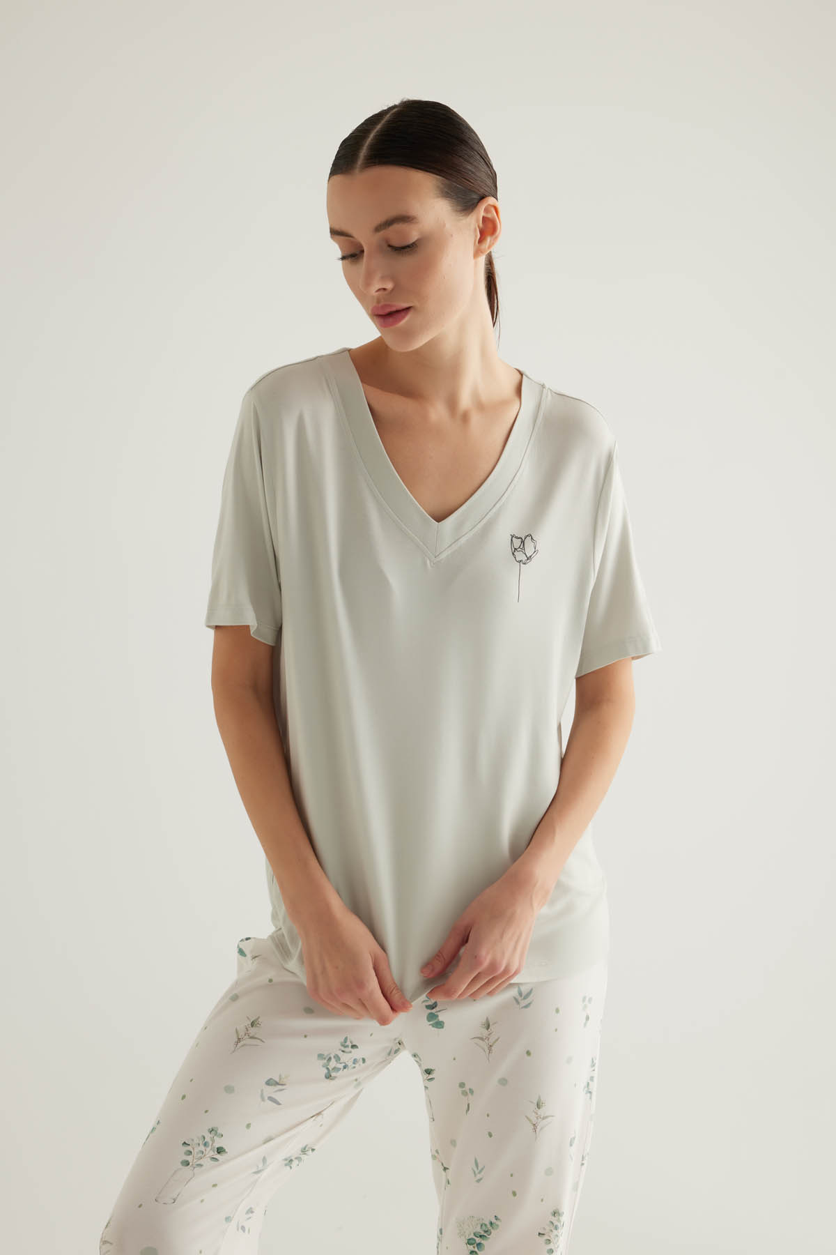 Kadın Viscose Kısa Kollu Pijama Üstü