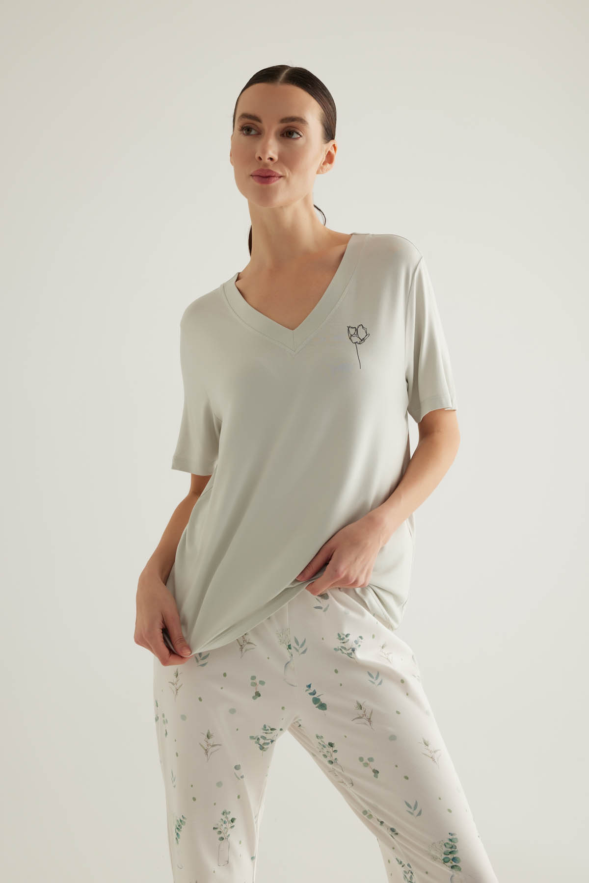 Kadın Viscose Kısa Kollu Pijama Üstü