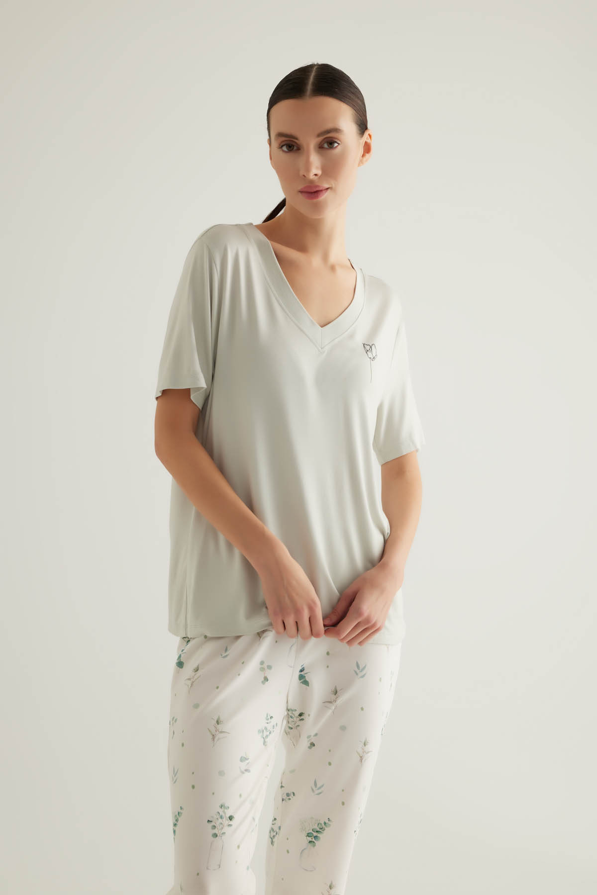 Kadın Viscose Kısa Kollu Pijama Üstü