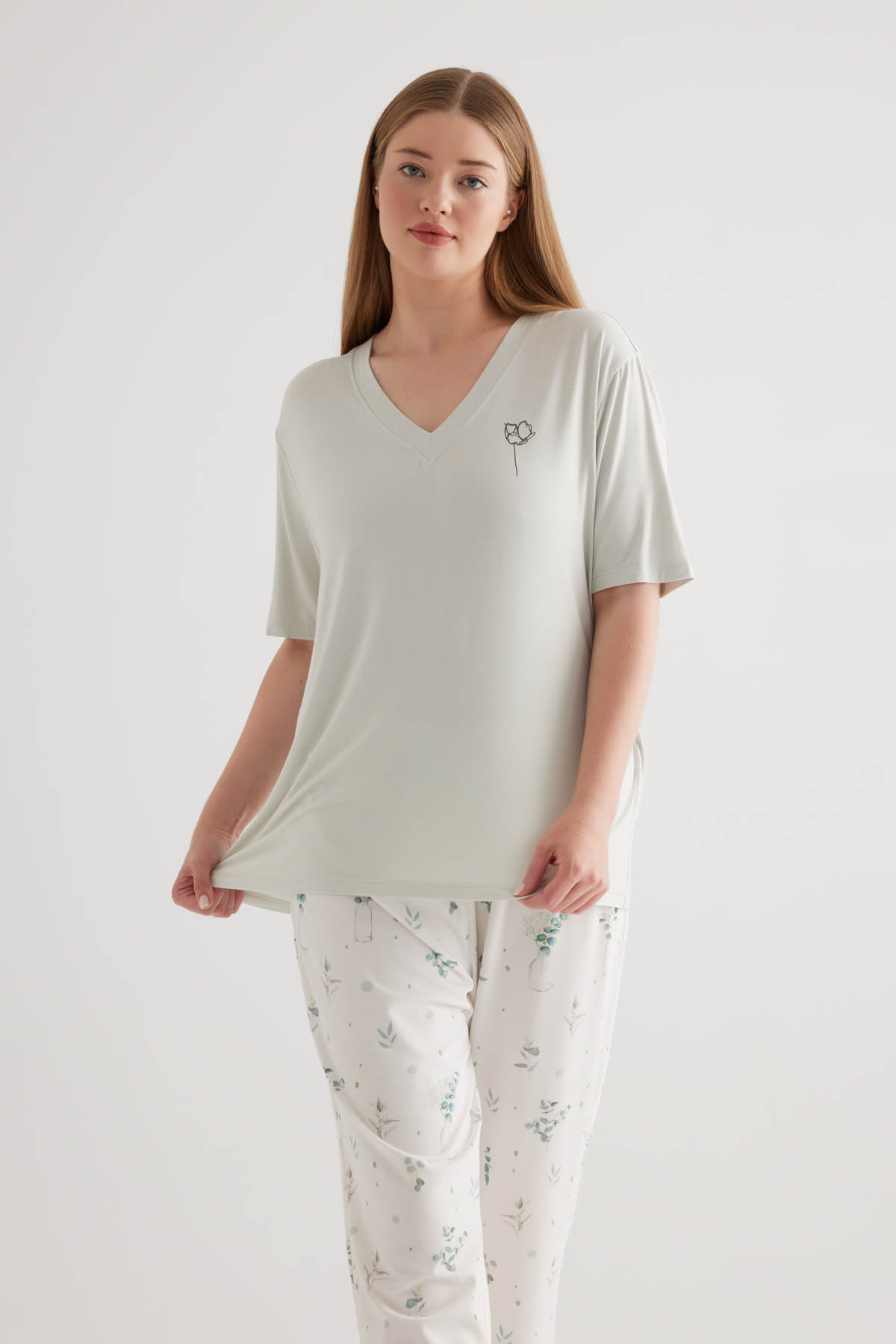 Kadın Büyük Beden Kısa Kollu Uzun Pijama Takımı