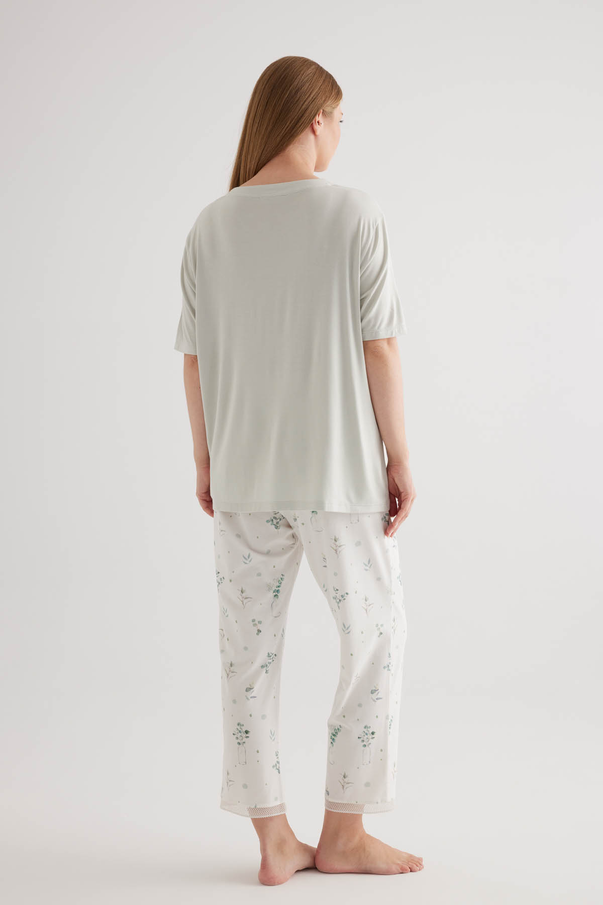 Kadın Büyük Beden Kısa Kollu Uzun Pijama Takımı