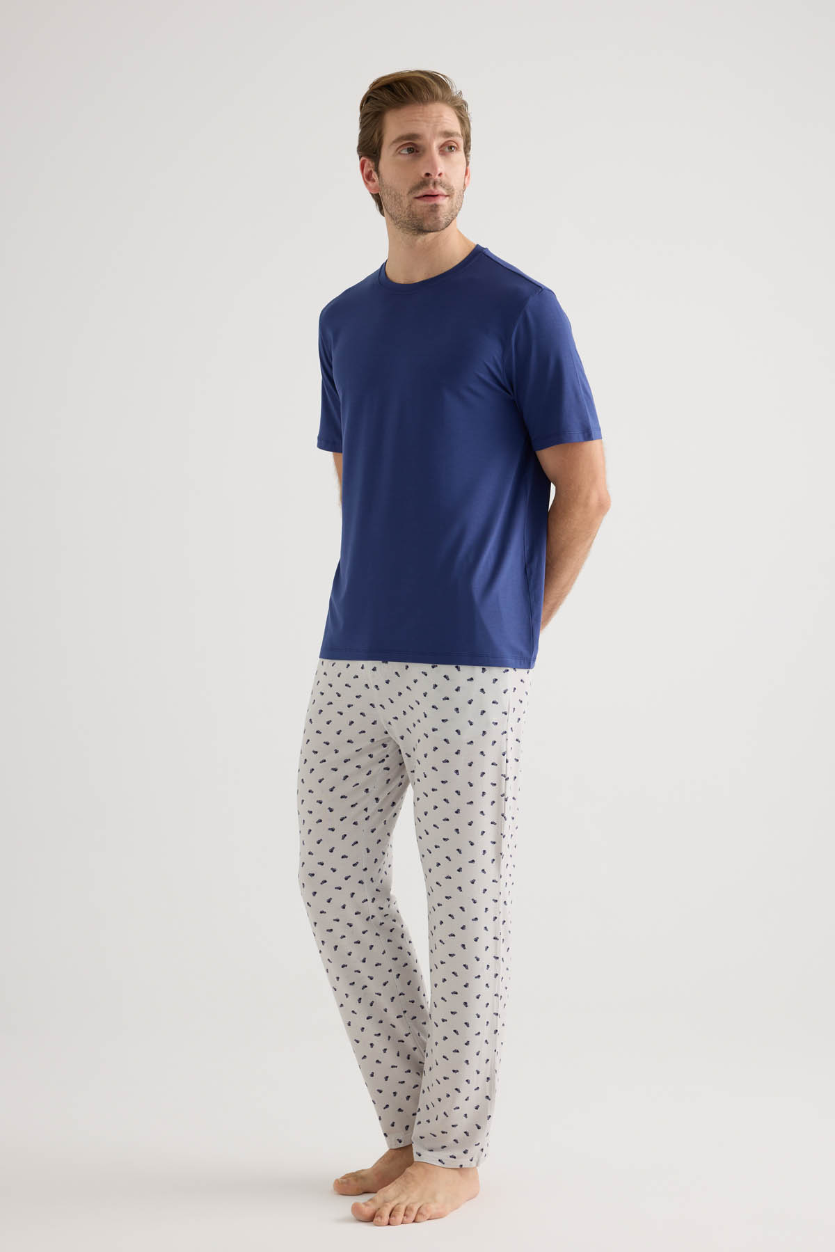 Erkek Modal Kısa Kollu Uzun Pijama Takımı