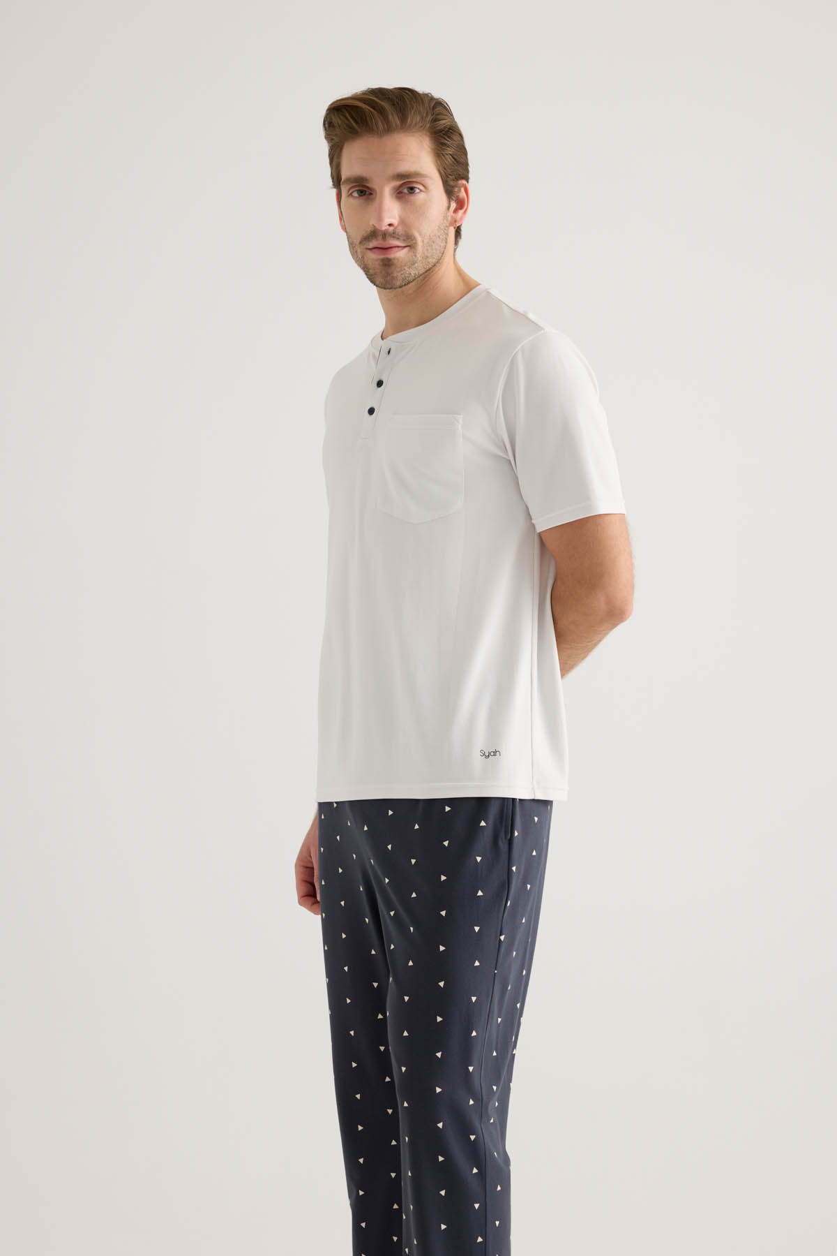 Erkek Pamuklu Patlı Cep Detaylı Kısa Kollu Pijama Üstü
