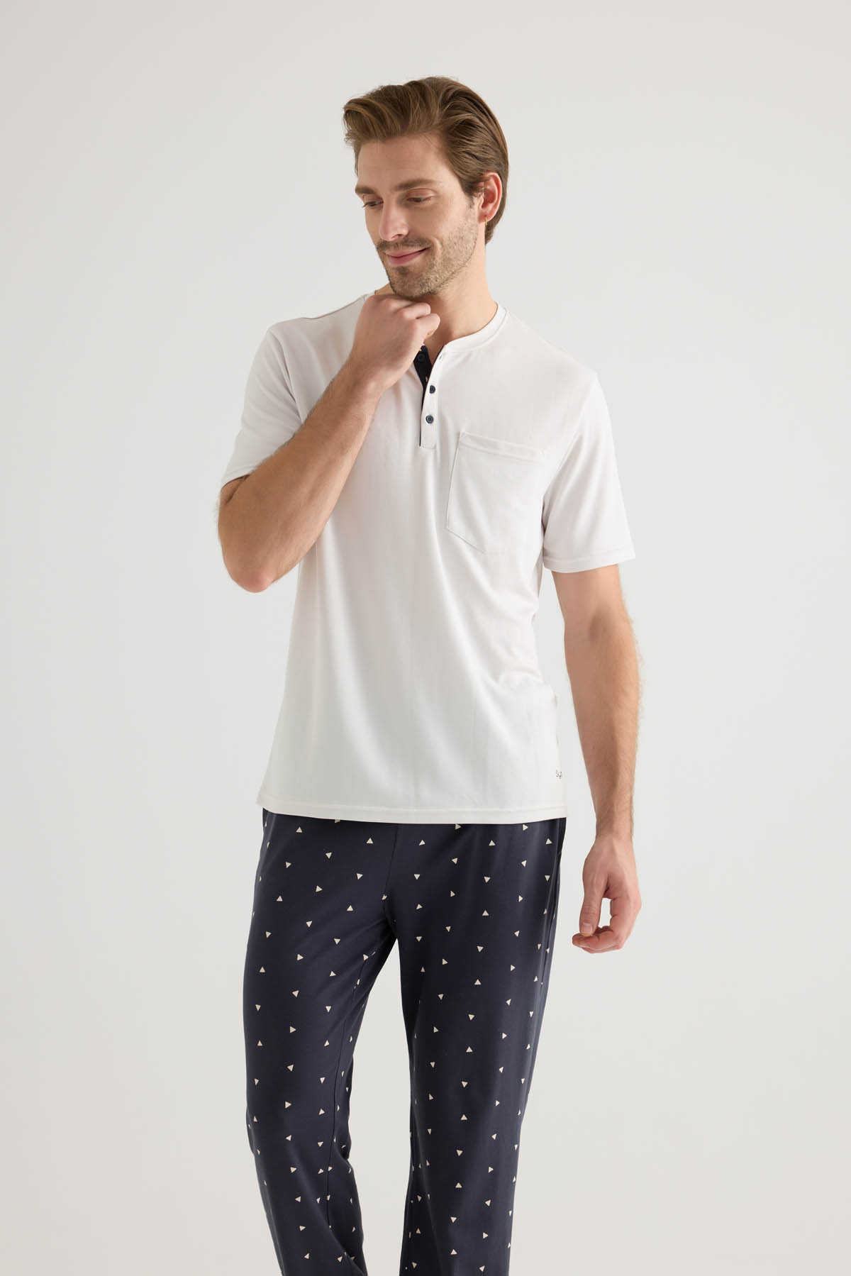 Erkek Pamuklu Patlı Cep Detaylı Kısa Kollu Pijama Üstü