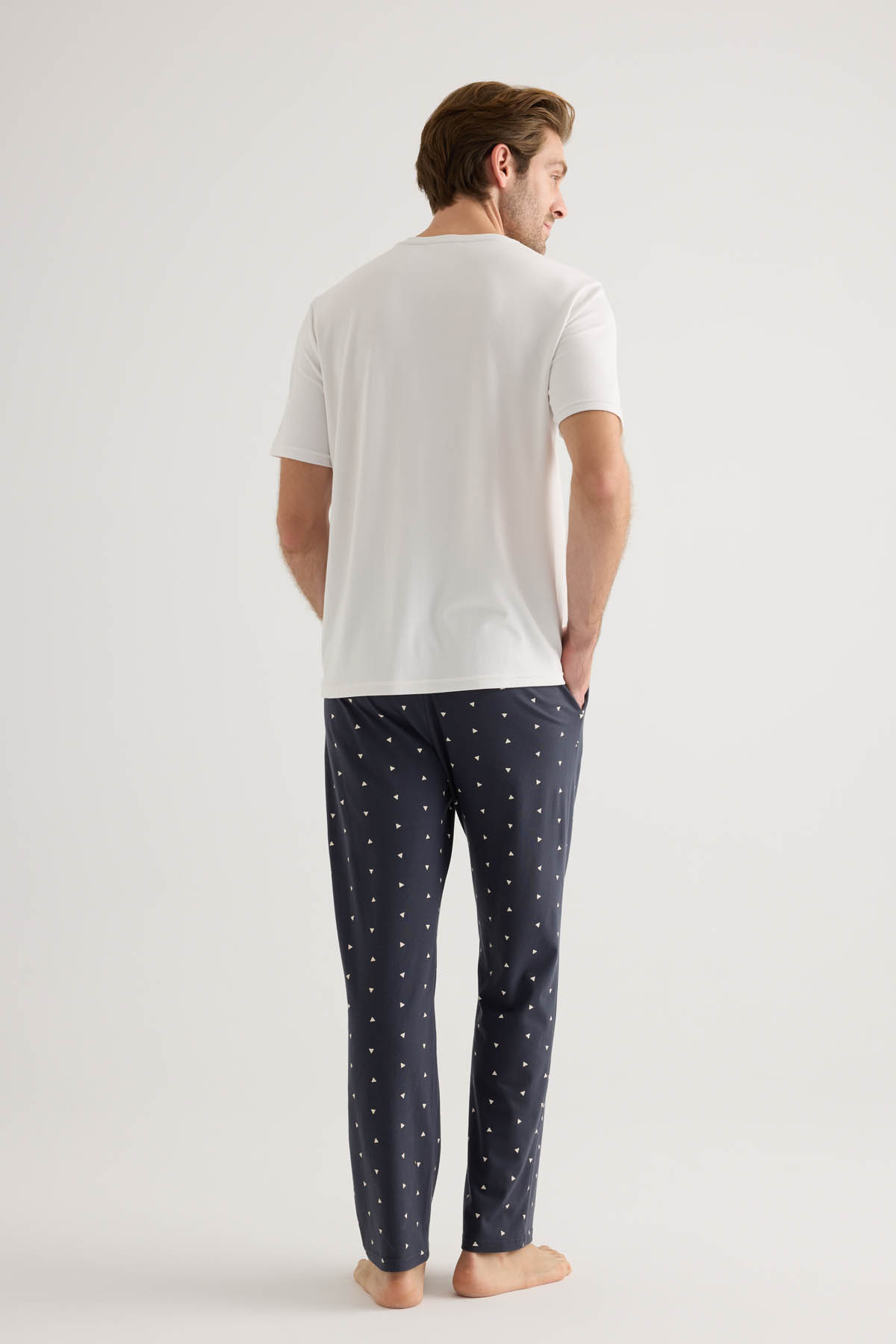 Erkek Pamuklu Patlı Cep Detaylı Kısa Kollu Pijama Üstü