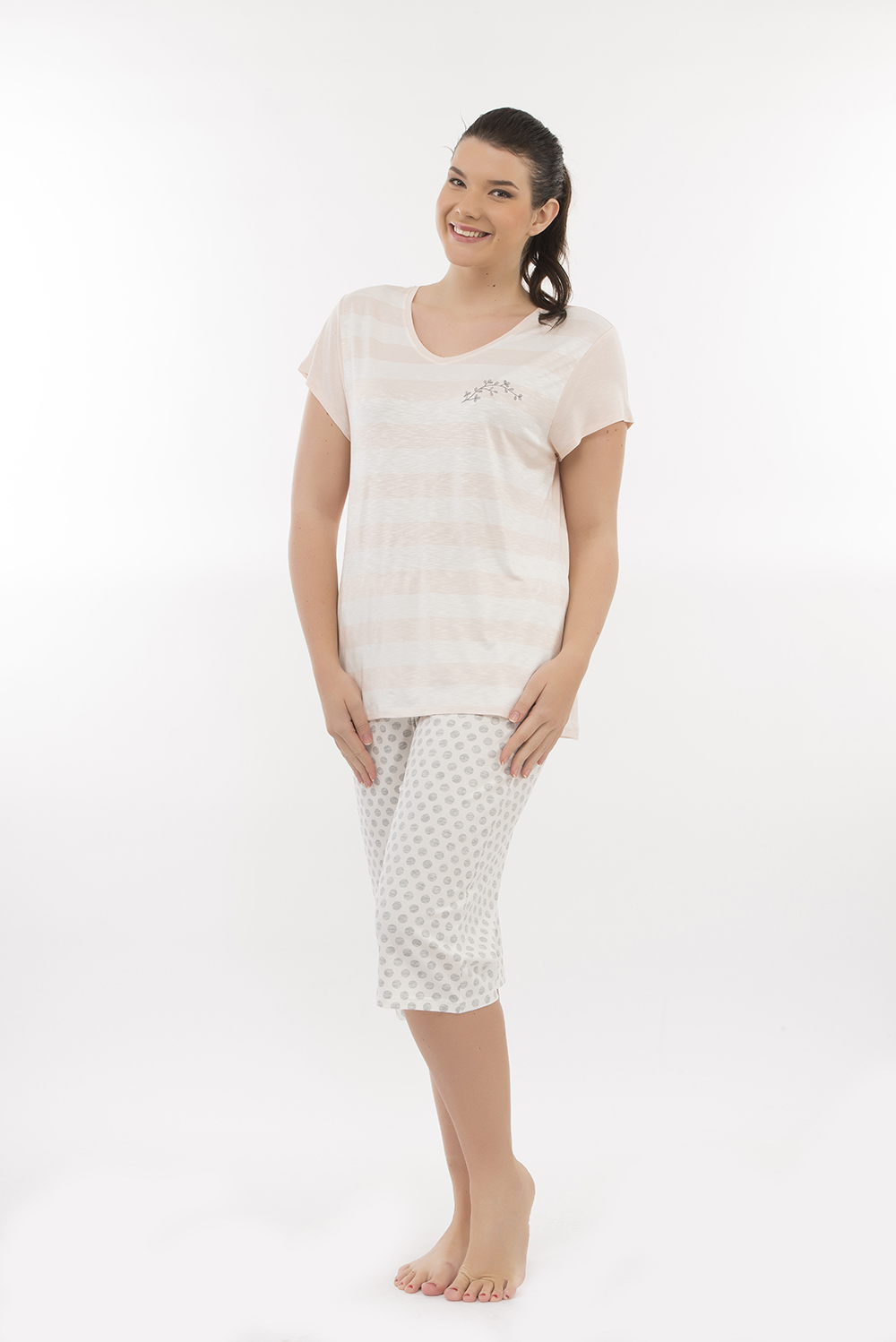 Hays Dove Penye Plus Size Kadın Kapri Pijama Takımı