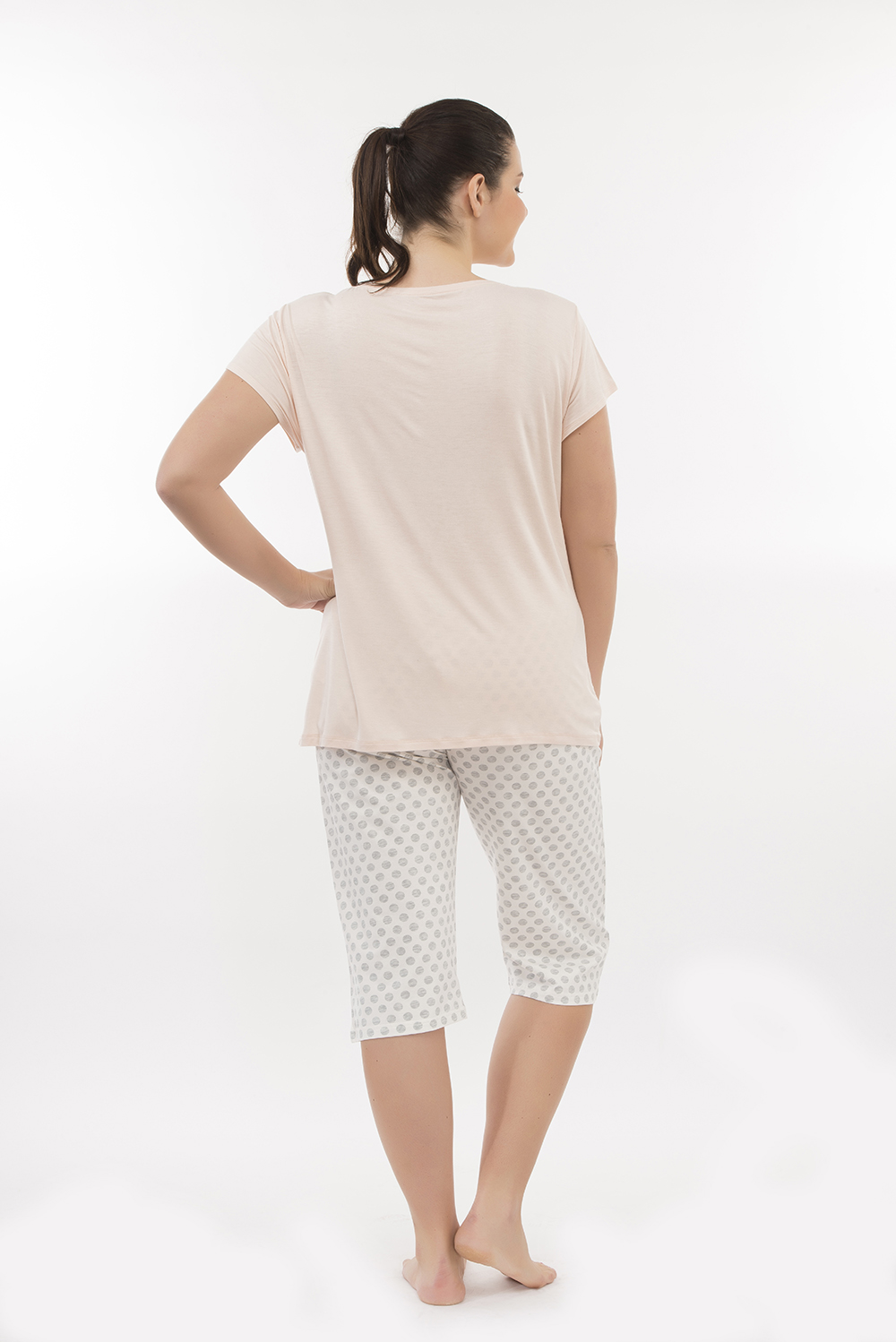 Hays Dove Penye Plus Size Kadın Kapri Pijama Takımı