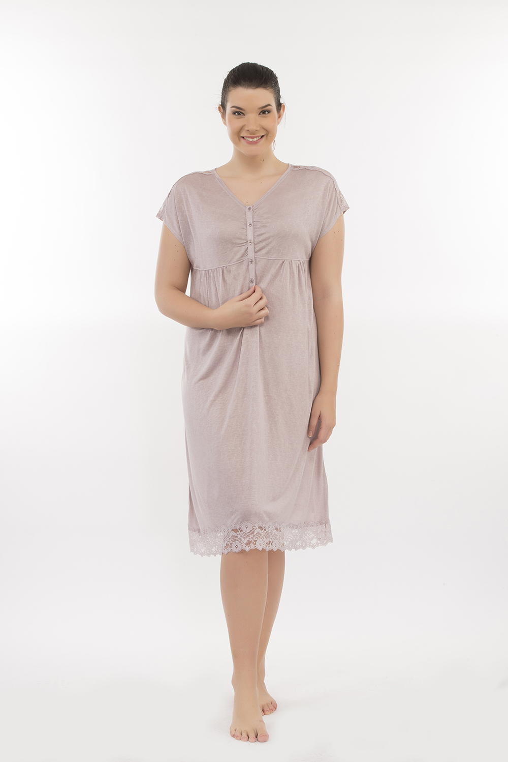 Hays Plus Size Kadın Jakarlı Örme Kısa Kollu Gecelik