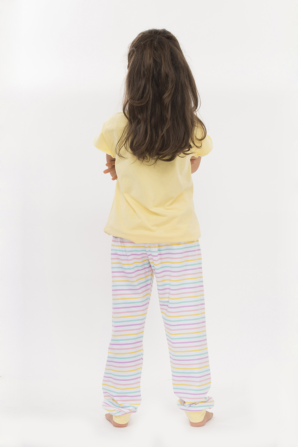 Kids Penye Kız Çocuk Kısa Kol Alt Uzun Pijama Takımı
