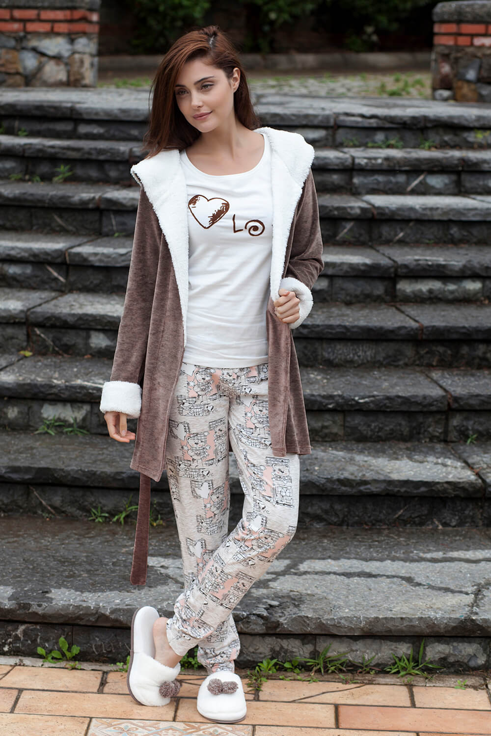 HAYS LOVELY TEDDY BAYAN KADIFE SABAHLIKLI 3LÜ PIJAMA TAKIMI