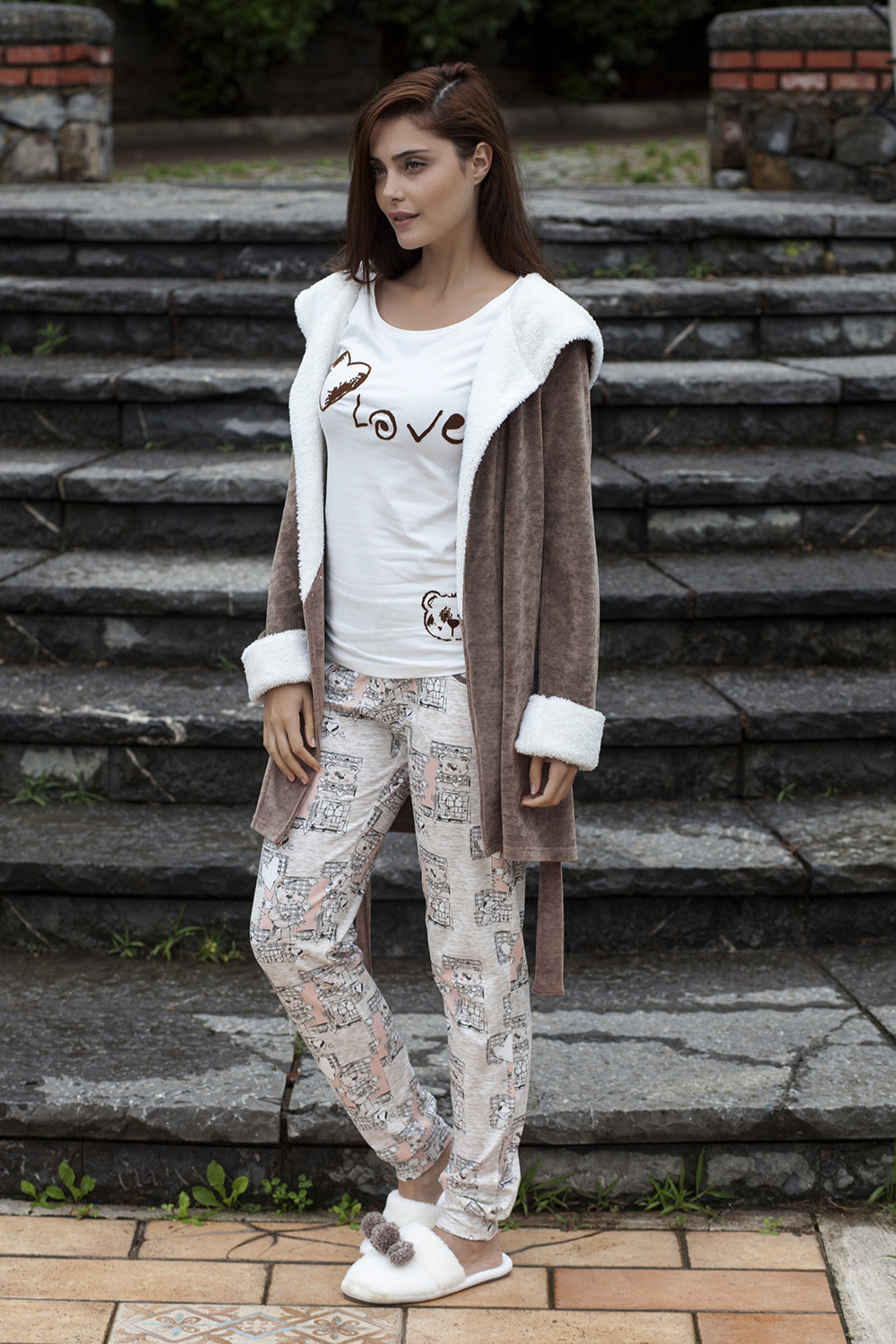 HAYS LOVELY TEDDY BAYAN KADIFE SABAHLIKLI 3LÜ PIJAMA TAKIMI