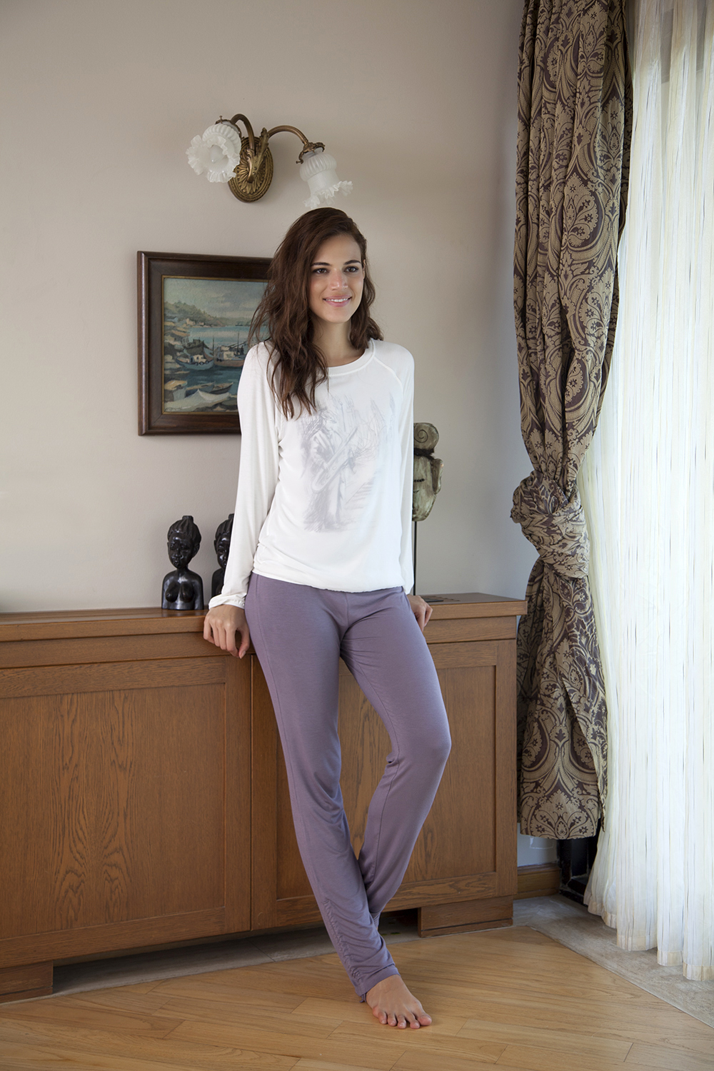 Hays Jazzy Penye Kadın Üst Şifon Detaylı 2li Pijama Takımı