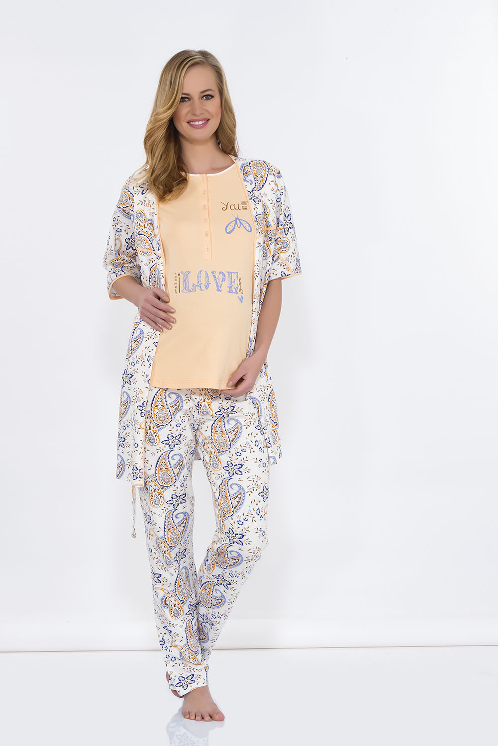 Hays Mom Paissa Baskılı Penye Sabahlıklı 3lü Pijama Takımı