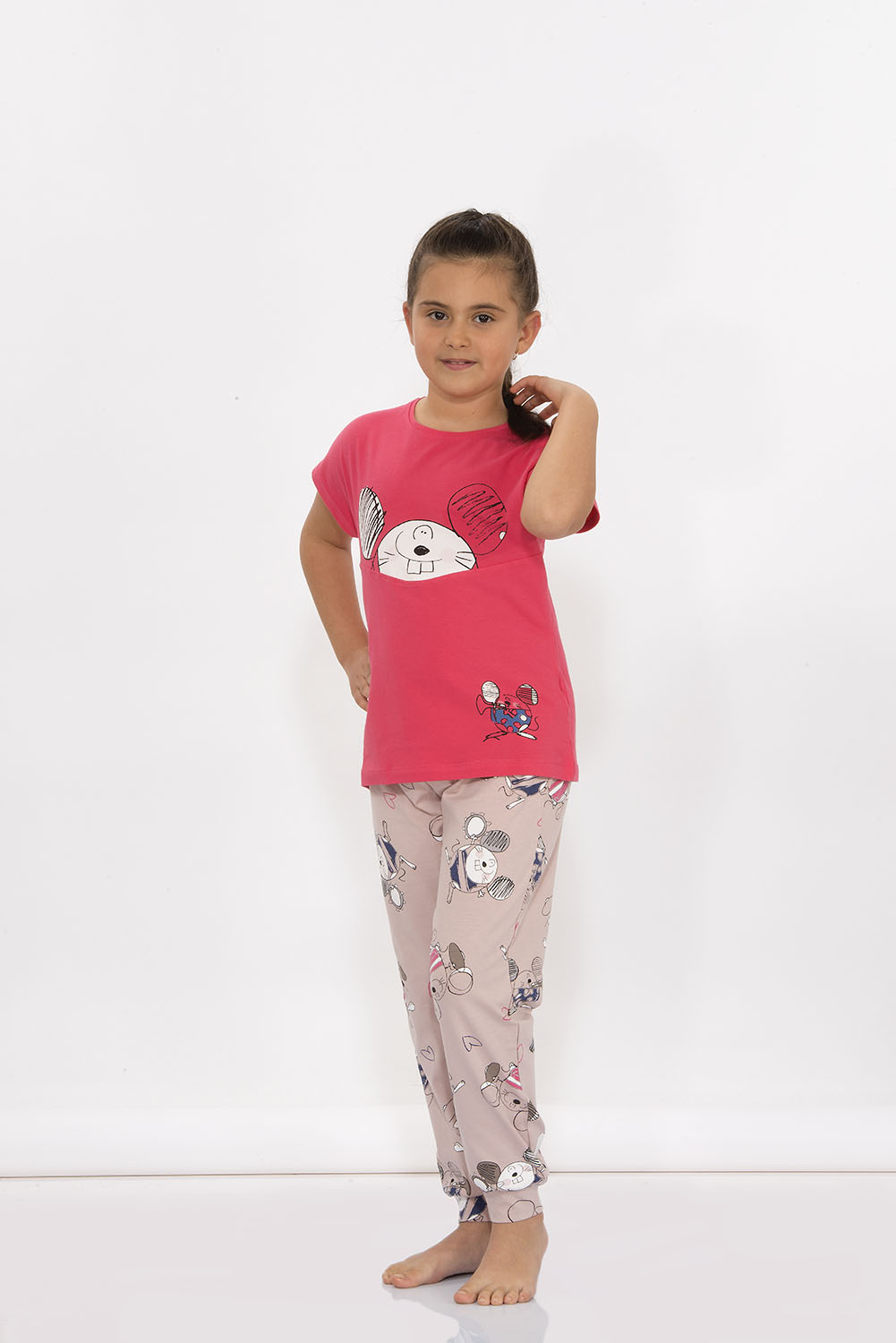 Hays Tria Kız Çocuk Penye Kısa Kollu Alt Uzun Pijama Takımı