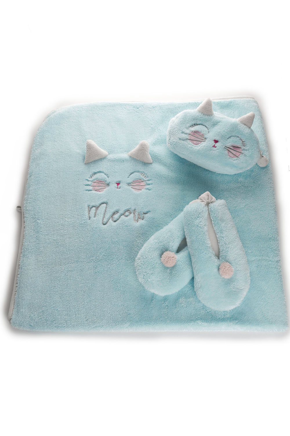Hays Kedi Nakışlı Battaniye Makyaj Çantası Çetik 3lü Set