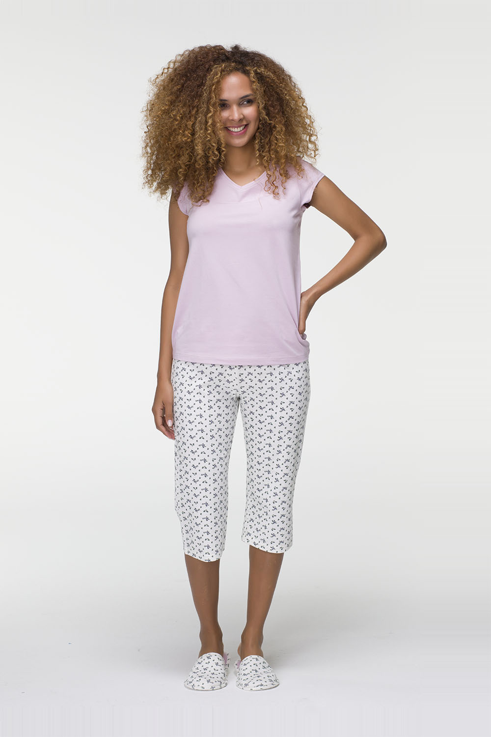 Promo Kadın Terlik Hediyeli Penye Kapri Pijama Takımı