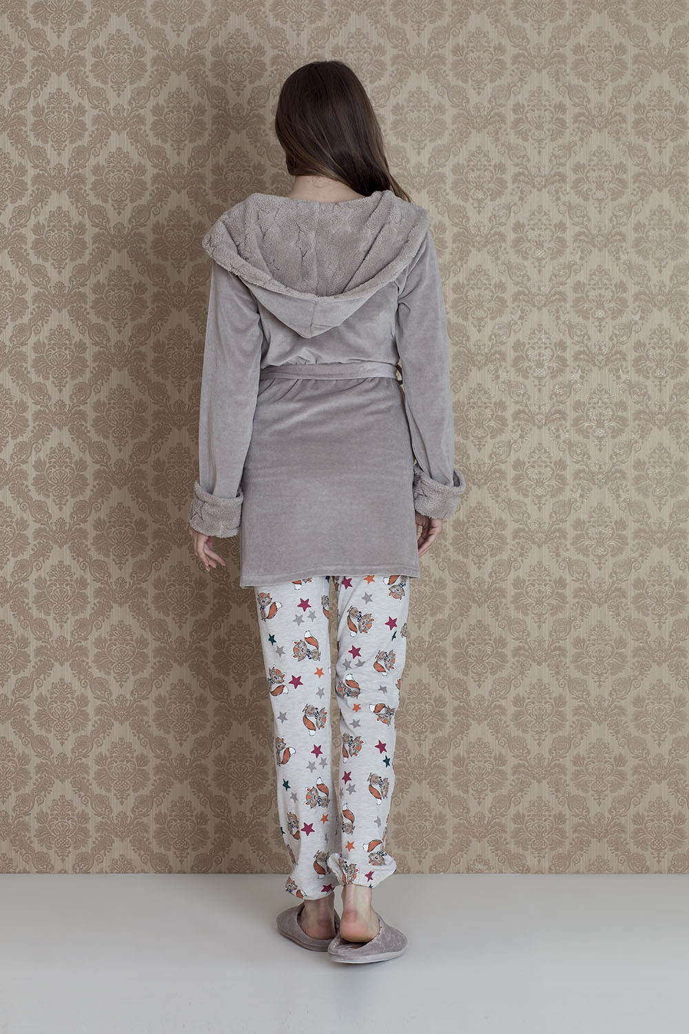 Stellina Kadife Sabahlıklı 3lü Pijama Takımı