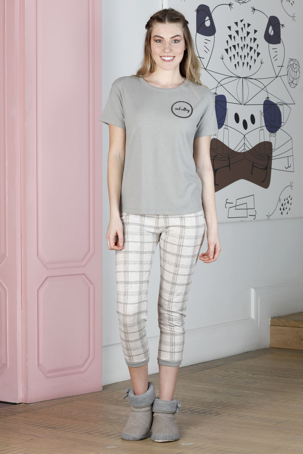 Smart Kadın Ekose Midi Pijama Takımı