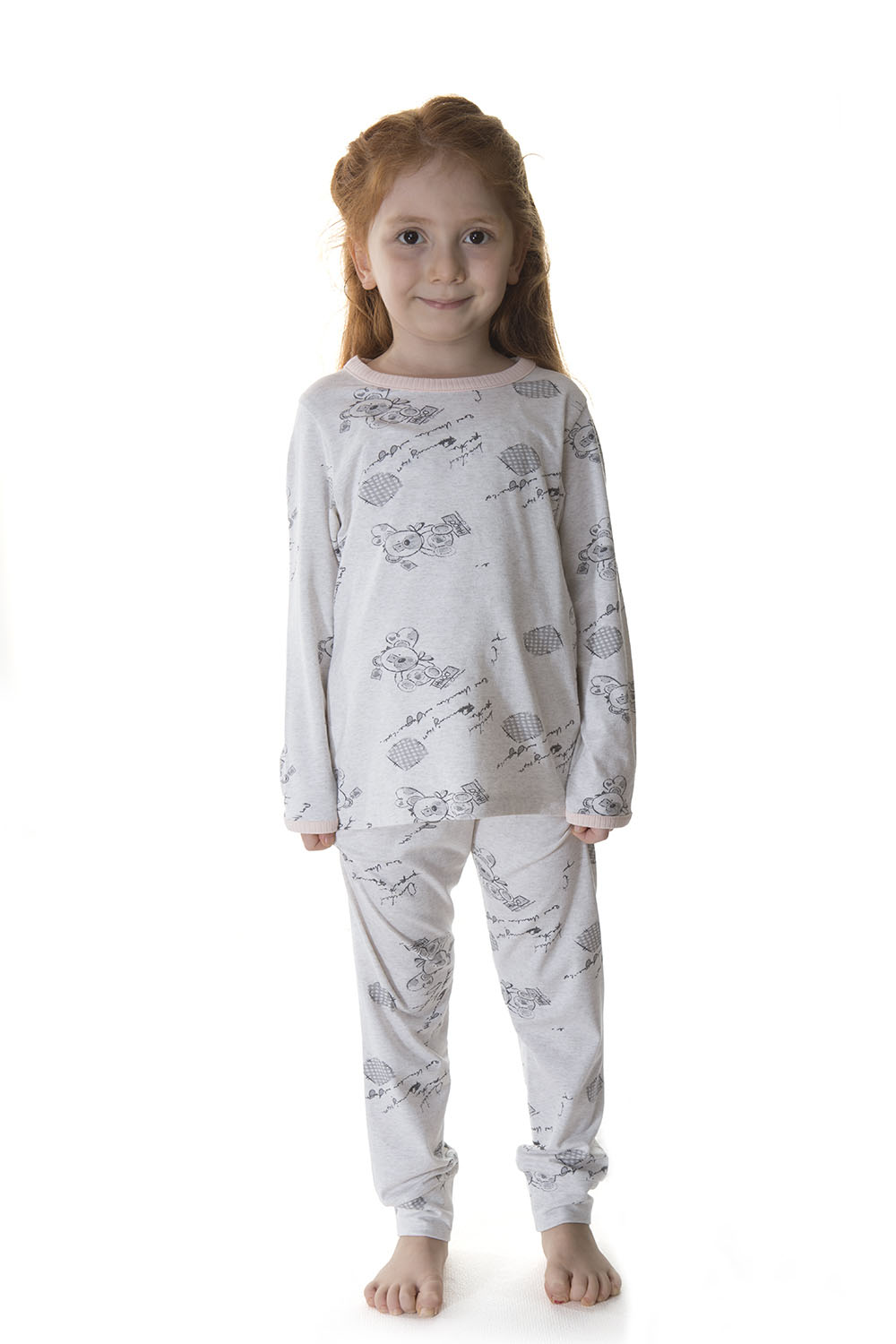 Kids Kız Çocuk Ayıcık Baskılı Penye Modal Pijama Takımı