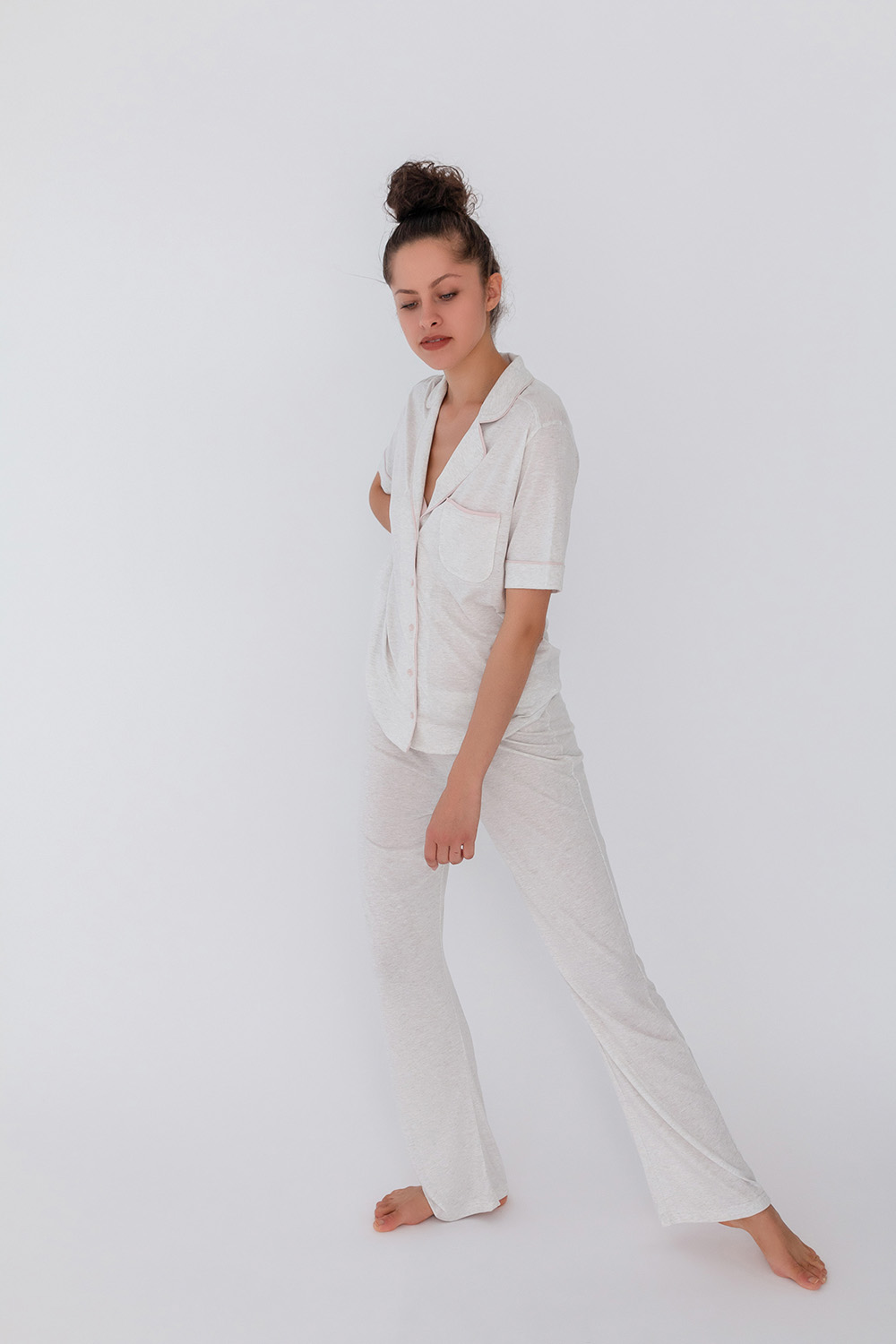 Kadın Gömlek Model Kısa Kollu Penye Modal Üst