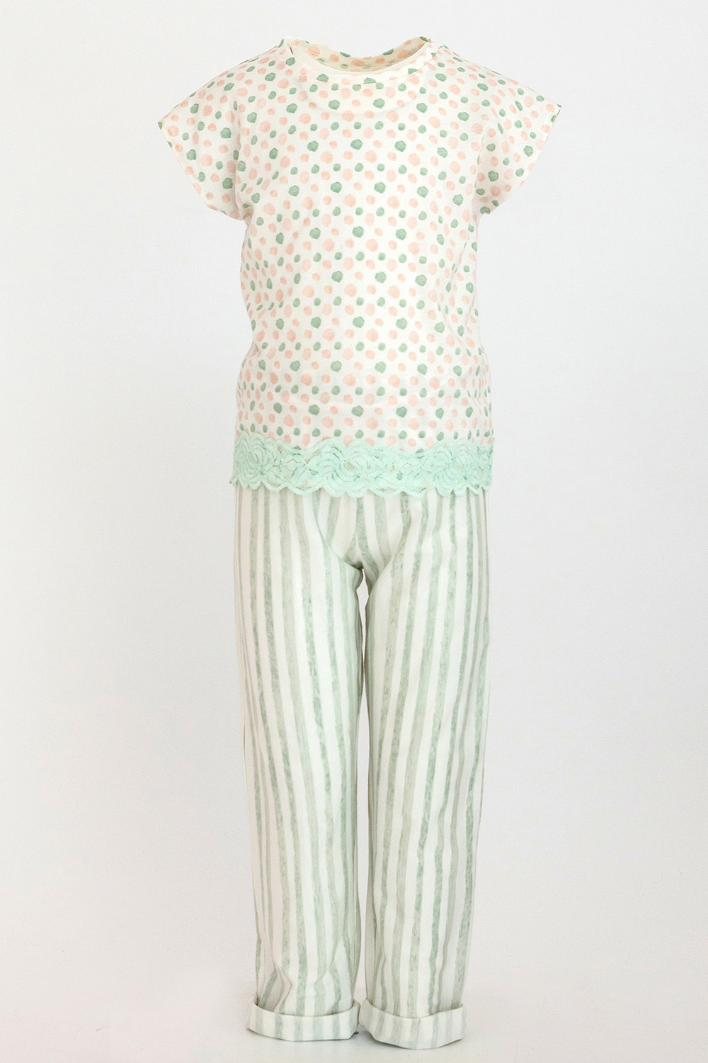 Kız Çocuk Dantel Detaylı Penye Pijama Takımı