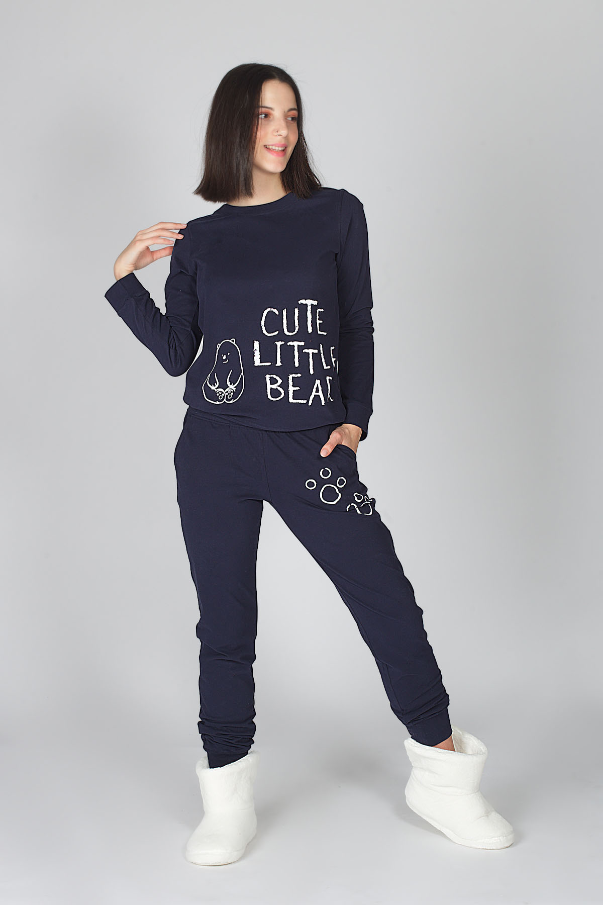 Kadın Penye Lacivert Pijama Takımı
