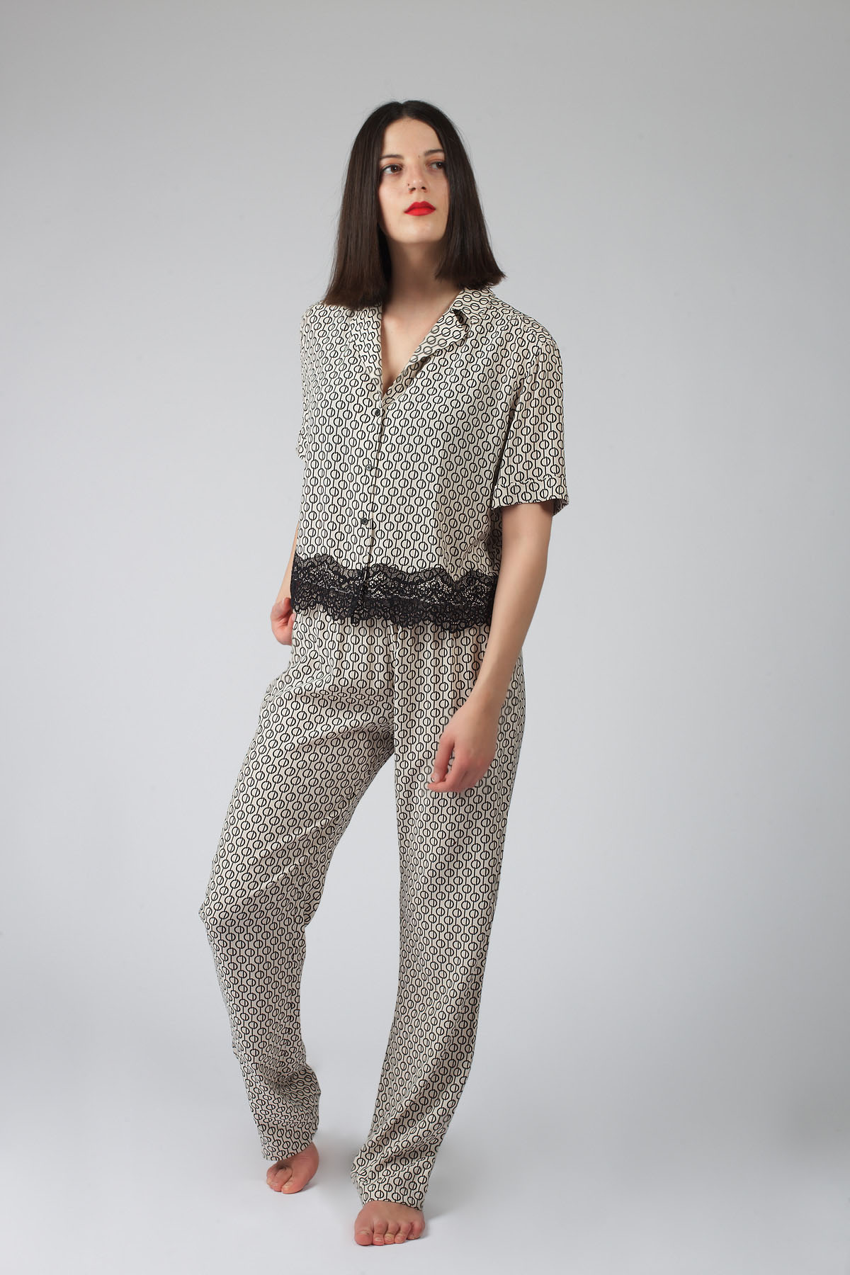 Kadın Vegan Cupro Gömlek Model Pijama Takımı
