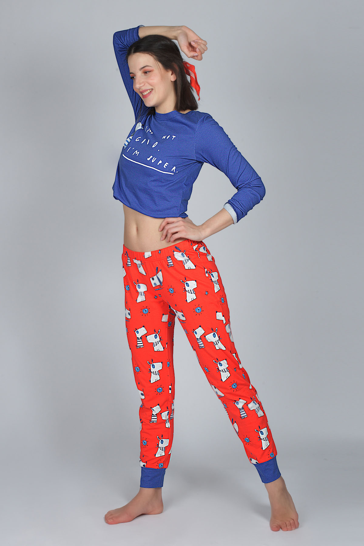 Kadın Köpek Baskılı Gömlek Model Pijama Takımı