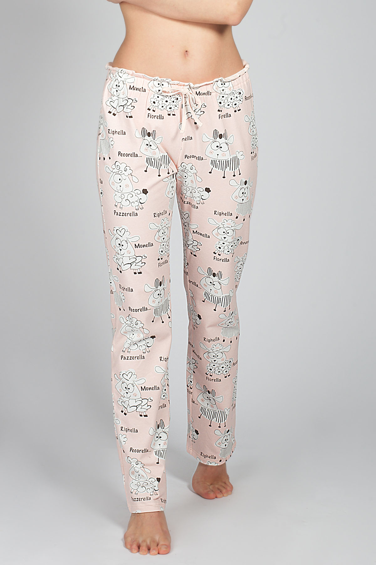 Kadın Kuzu Desenli Penye Pijama Takımı