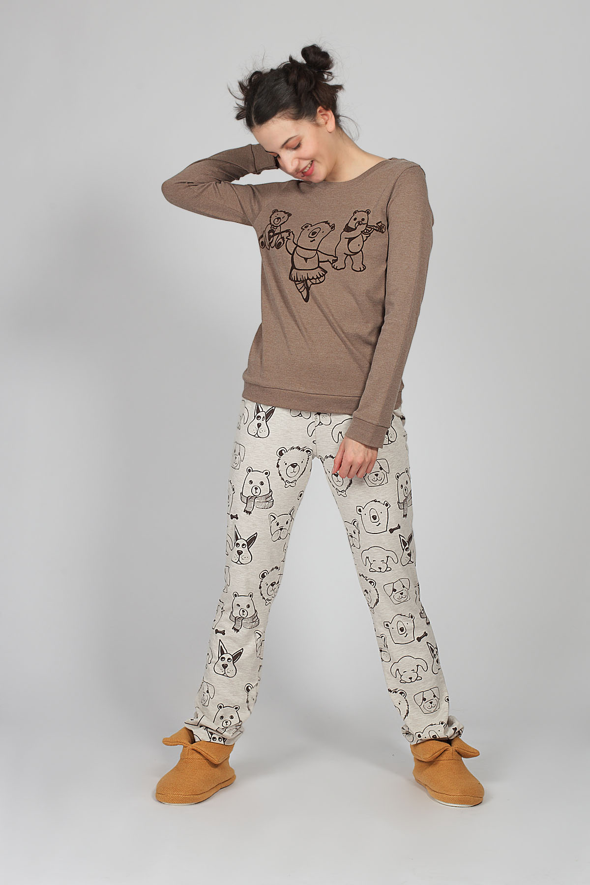 Hays Kadın Kahve Desenli Pijama Takımı
