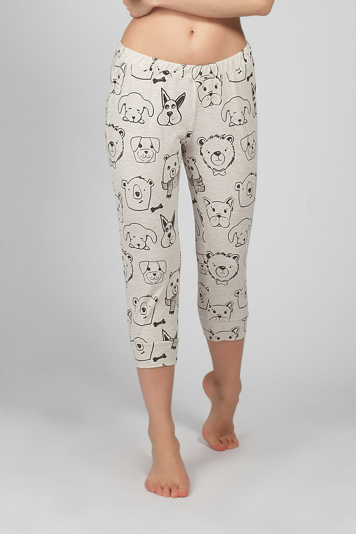 Kadın Kahve Desenli Midi Pijama Takımı