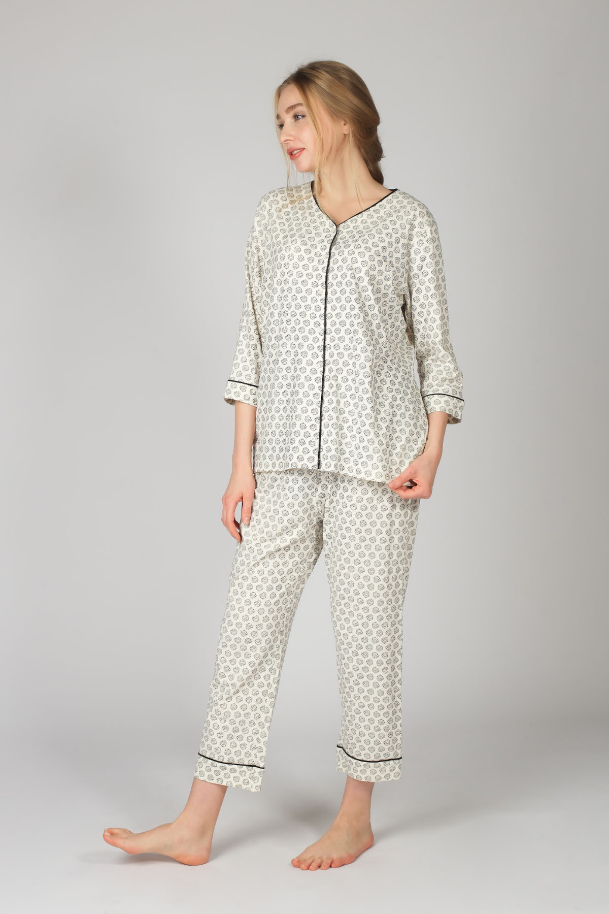 Kadın Büyük Beden Gömlek Model Pijama Takımı