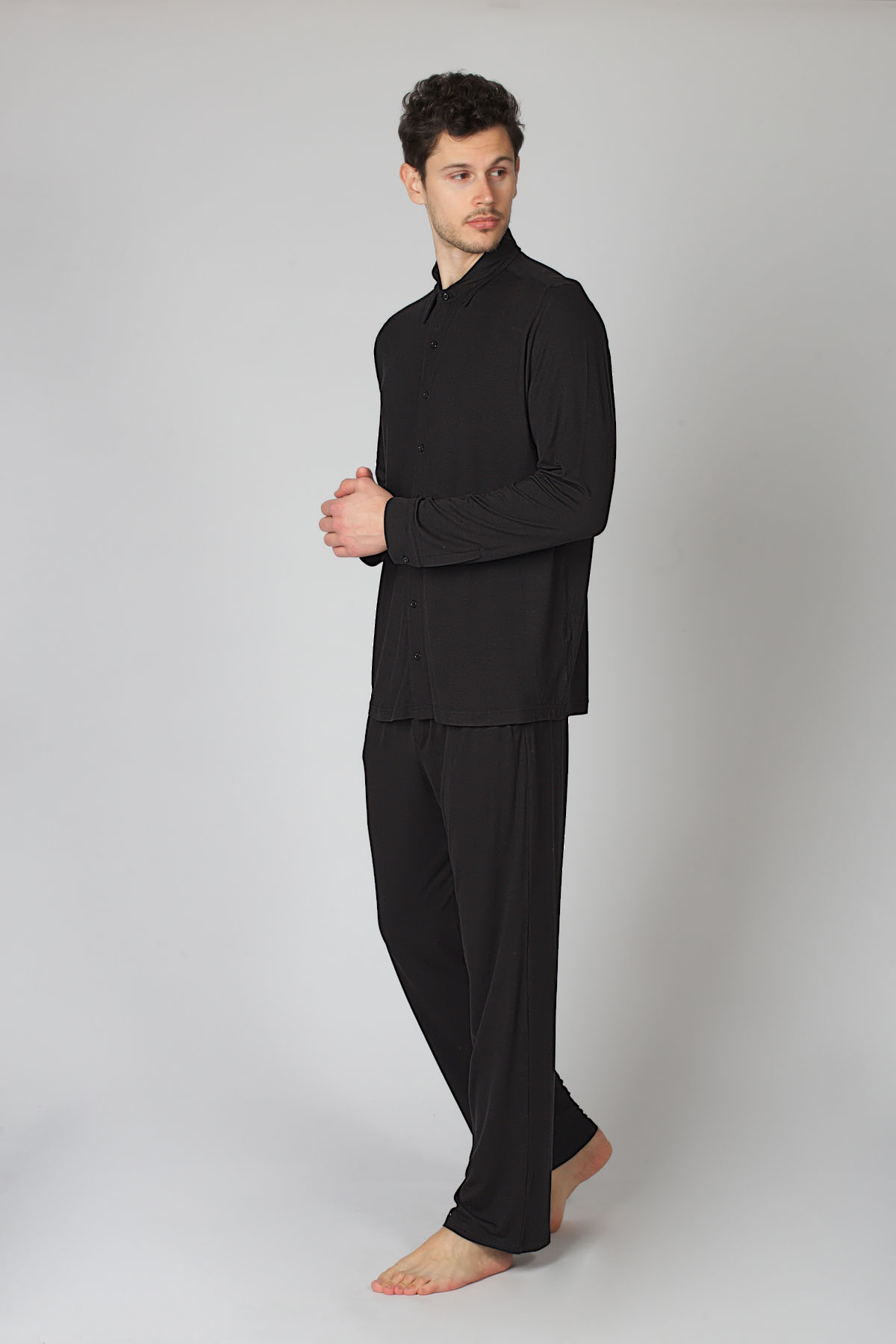 Erkek Gömlek Model Siyah Pijama Takımı