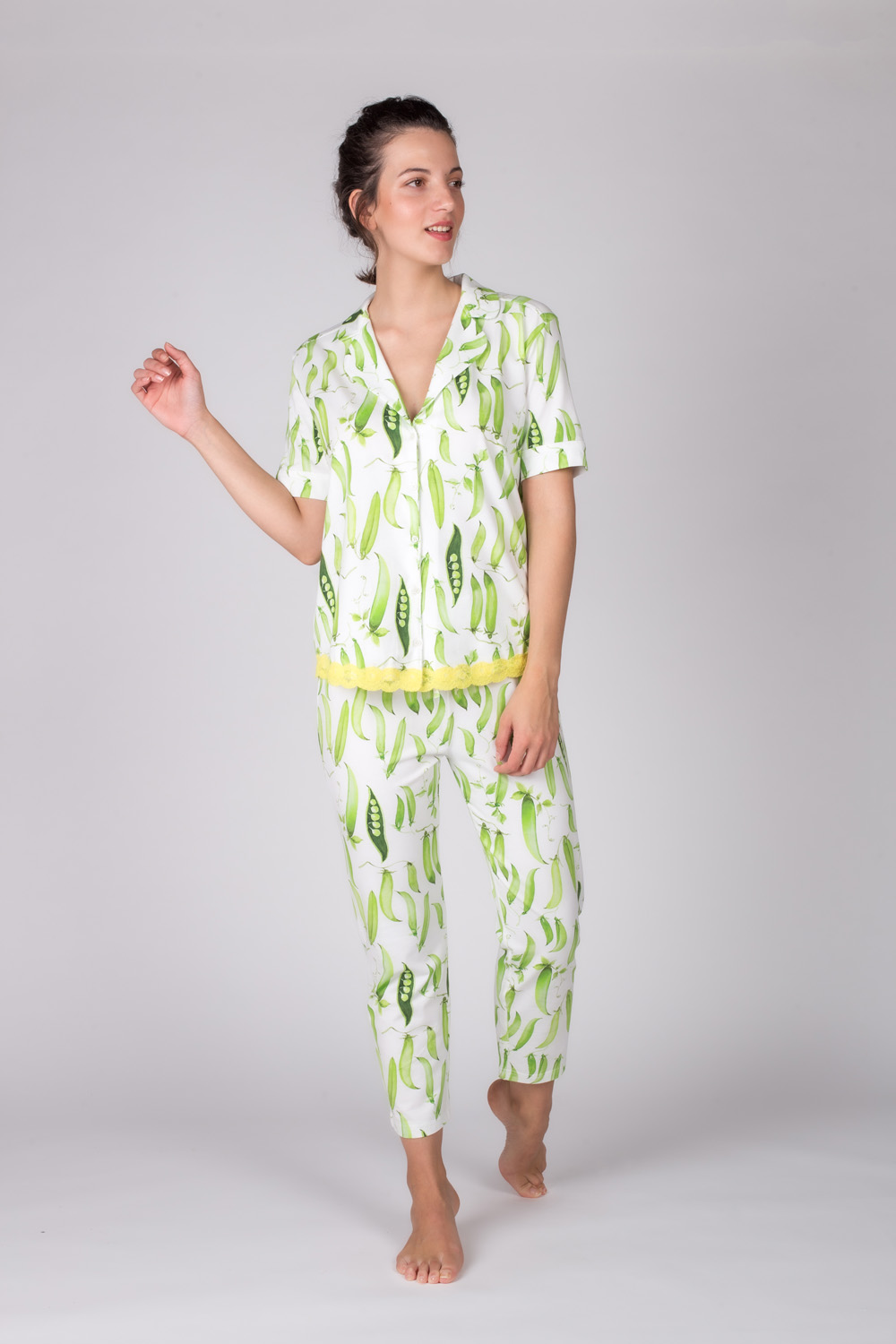 Kadın Gömlek Yakalı Üstlü Midi Pijama Takımı