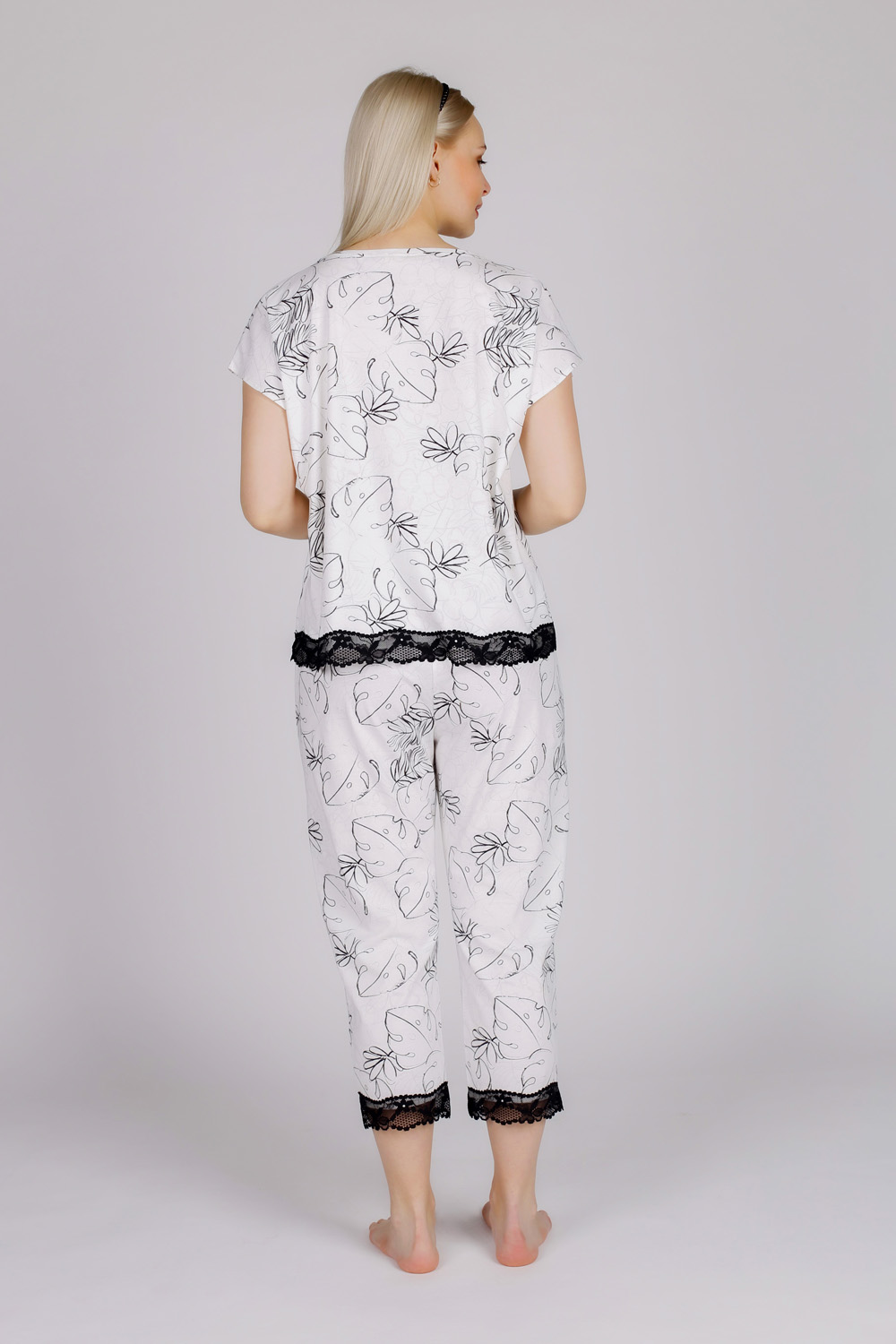 Kadın Düşük Kollu Midi Pijama Takımı