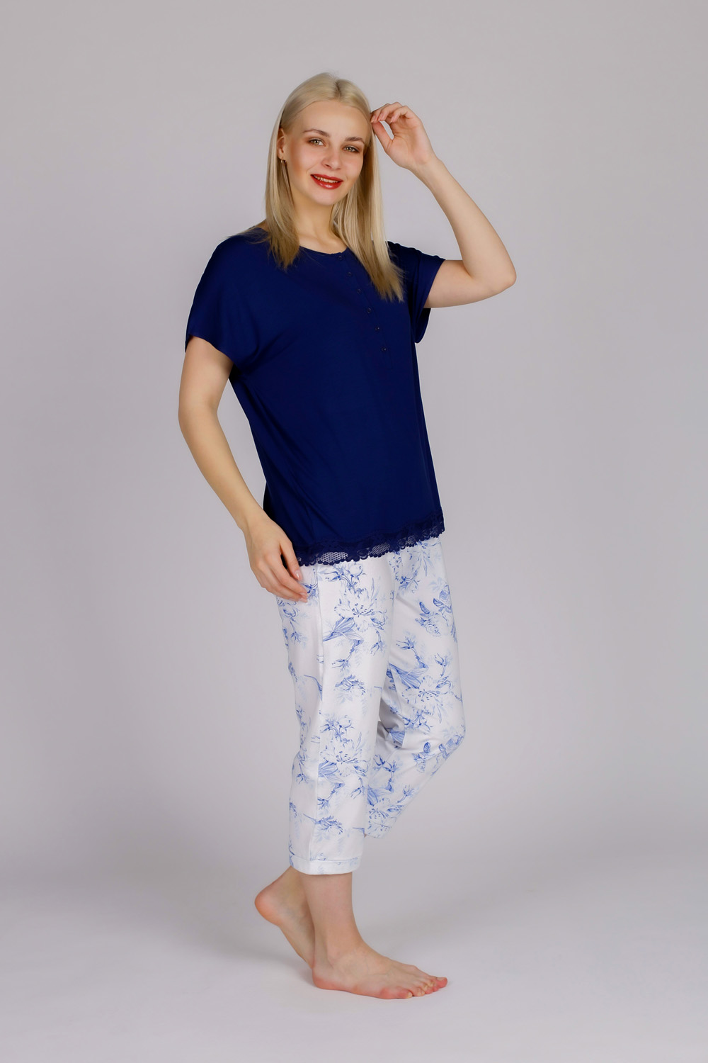 Kadın Kısa Kollu Midi Pijama Takımı