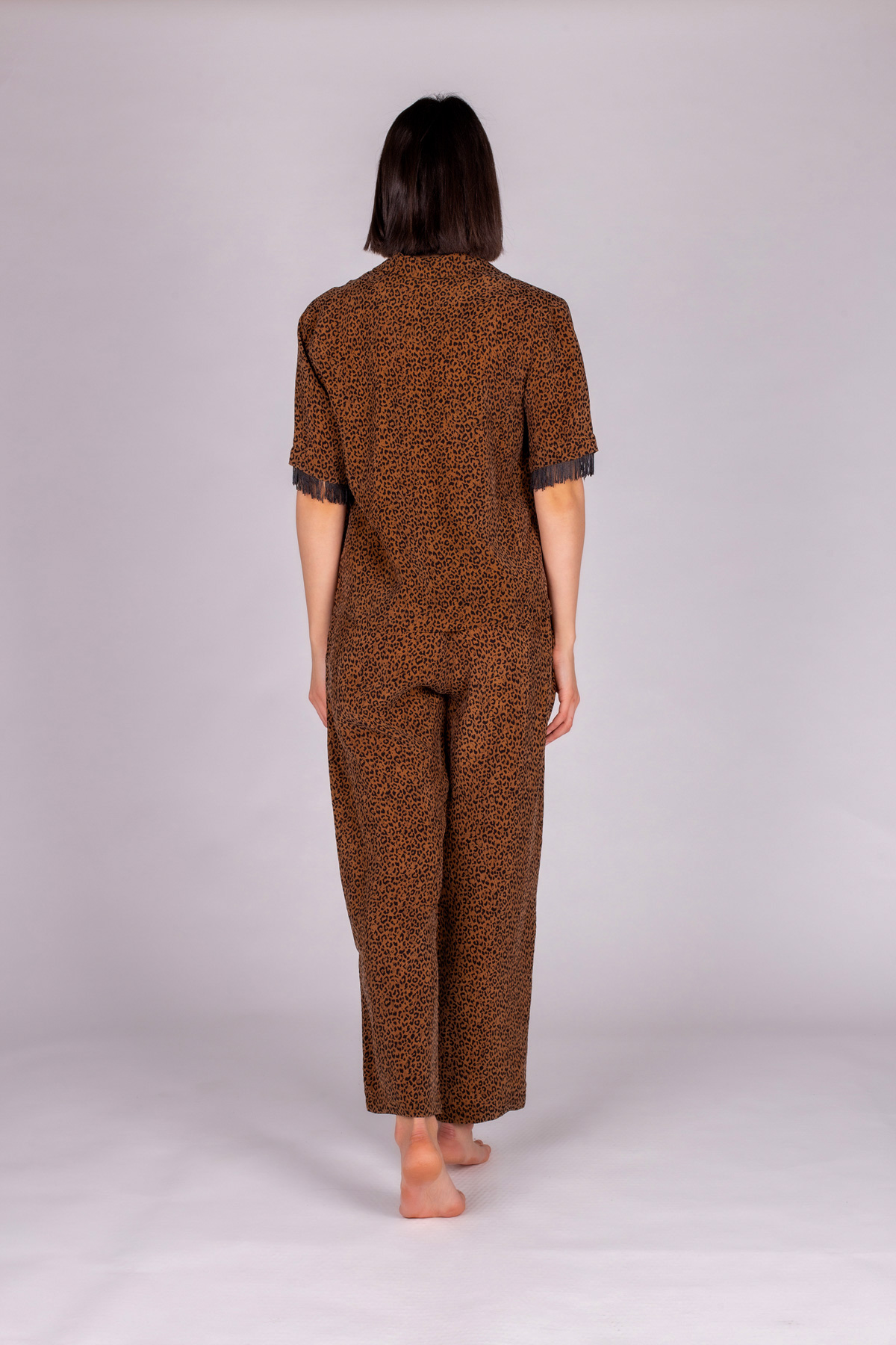 Kadın Vegan Cupro Püskül Detaylı Pijama Takımı