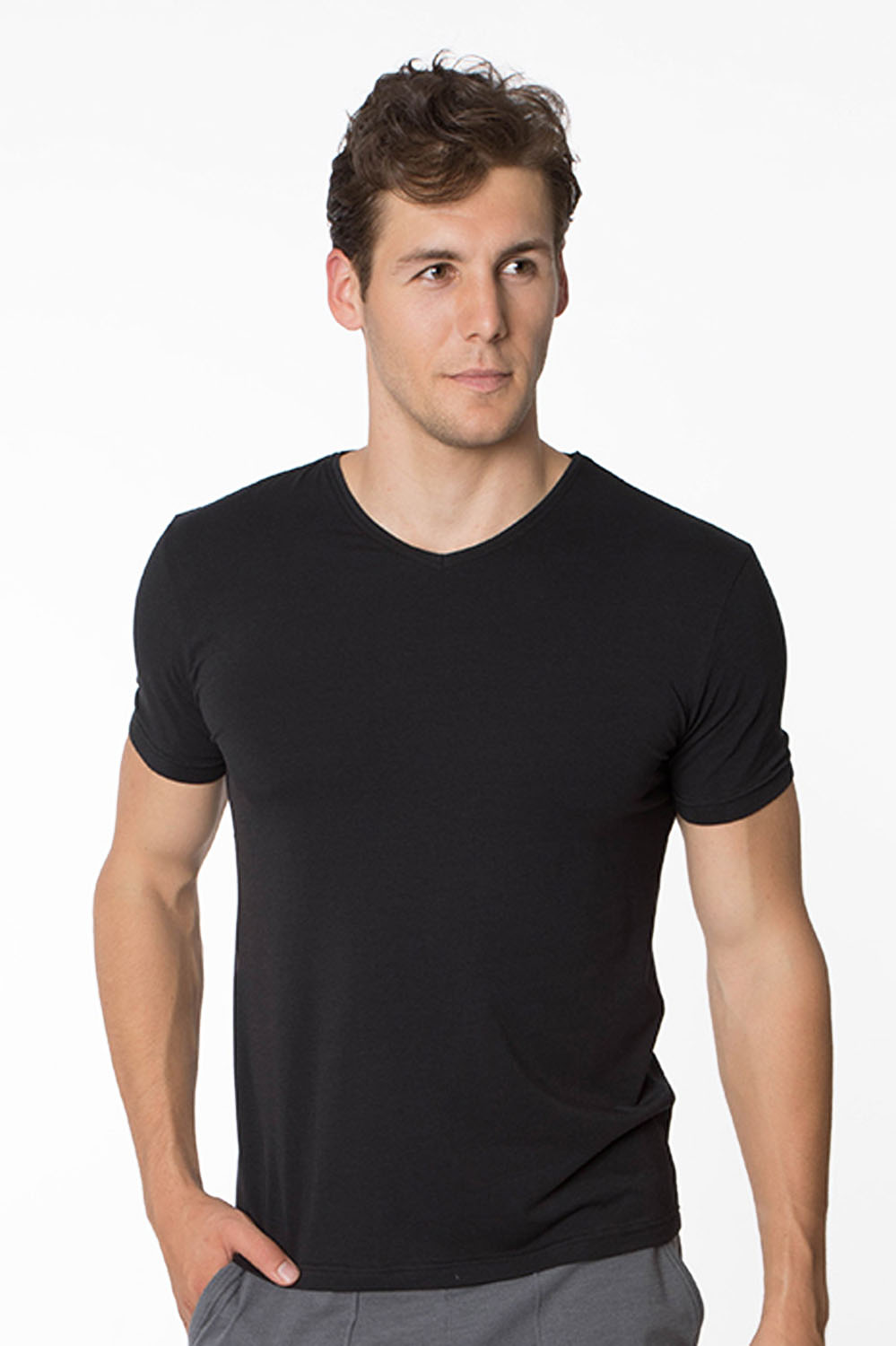 Erkek V yaka Modal Kısa Kollu T-shirt