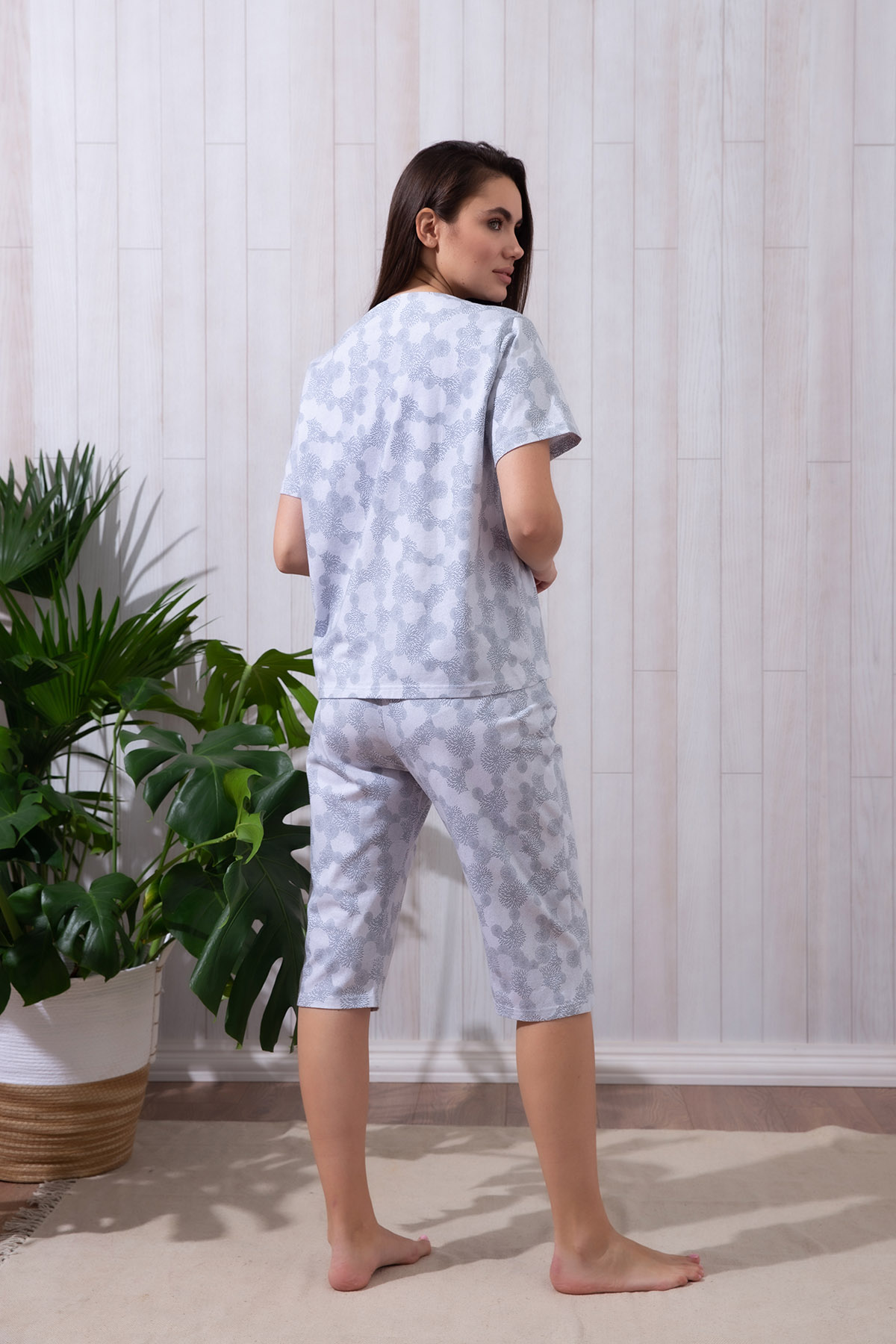 Kadın Büyük Beden Midi Kapri Pijama Takımı